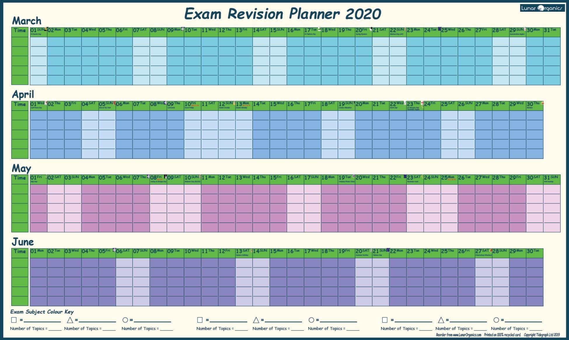 EXAM Revision Wall Planner 2020 with 'Hints & Tips' Guide & Stickers
