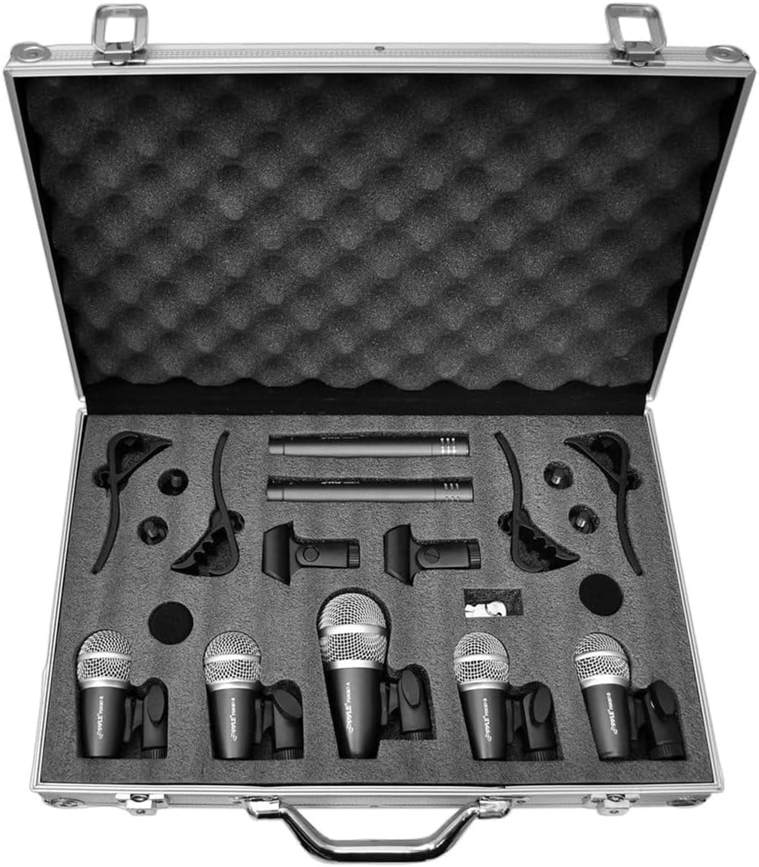 Pyle Drum Mic Set 7-Piece Wired Kit – Dynamic Drum Microphone Set for Kick Snare Toms Cymbals with Case for Drummers