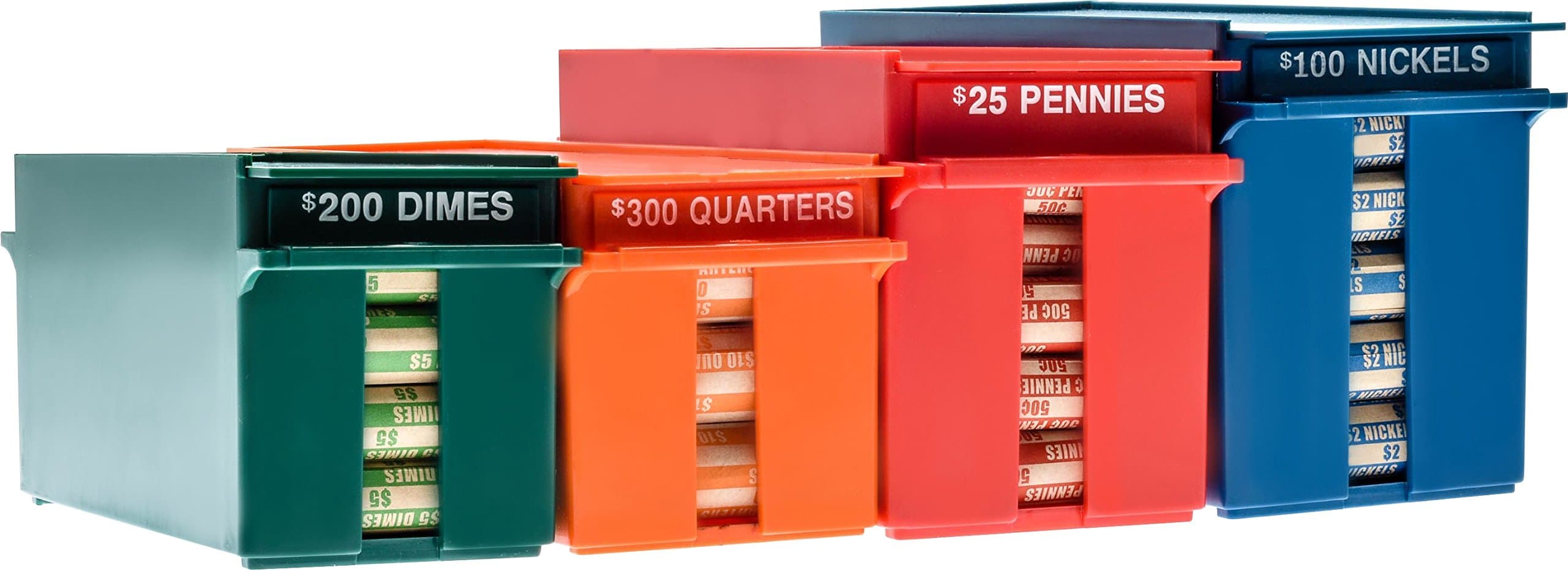 Nadex Rolled Coins Storage Boxes with Lockable Covers | High Capacity Wrapped Coins Color Coded Coin Organizing Trays for Quarters, Dimes, Nickels, and Pennies