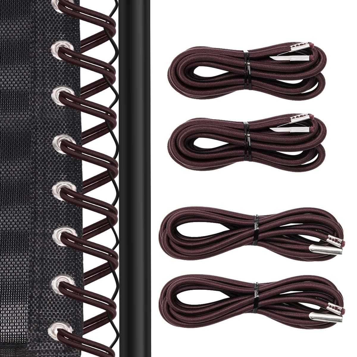 COITEK 4PCS Replacement Cord for Zero Gravity Chair, Universal Elastic Repair Cord for Recliners Replacement Laces Rope for Lounge, Bungee Beach Chair (Brown)