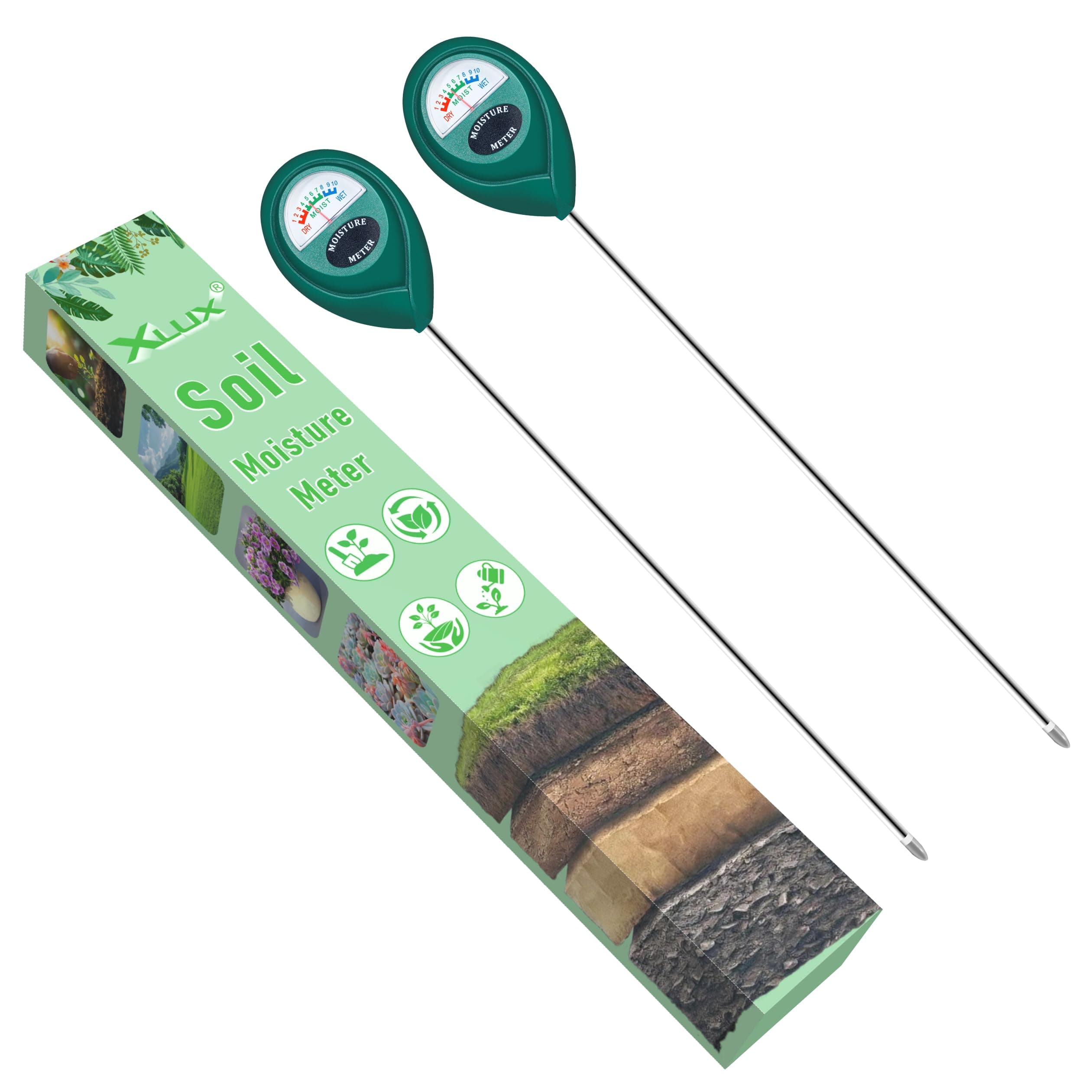 Long Probe Deep Use Soil Moisture Meter Sensor, Water Monitor Indicator, Hygrometer for Outdoor Indoor Large Pot Plants, Flower, Gardening, Farming, 2 Pack
