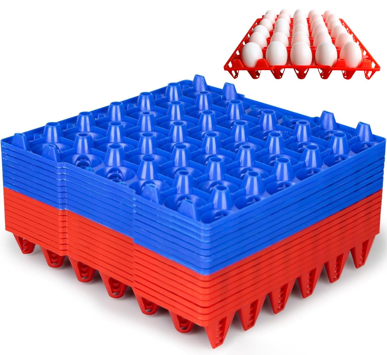 16 Pack Plastic Egg Tray Egg Crates, 30 Egg Flats Stackable, Reusable Egg Storage Trays for Chicken Coop & Farm, Large Plastic Egg Holder for Collecting, Storing & Transporting Eggs