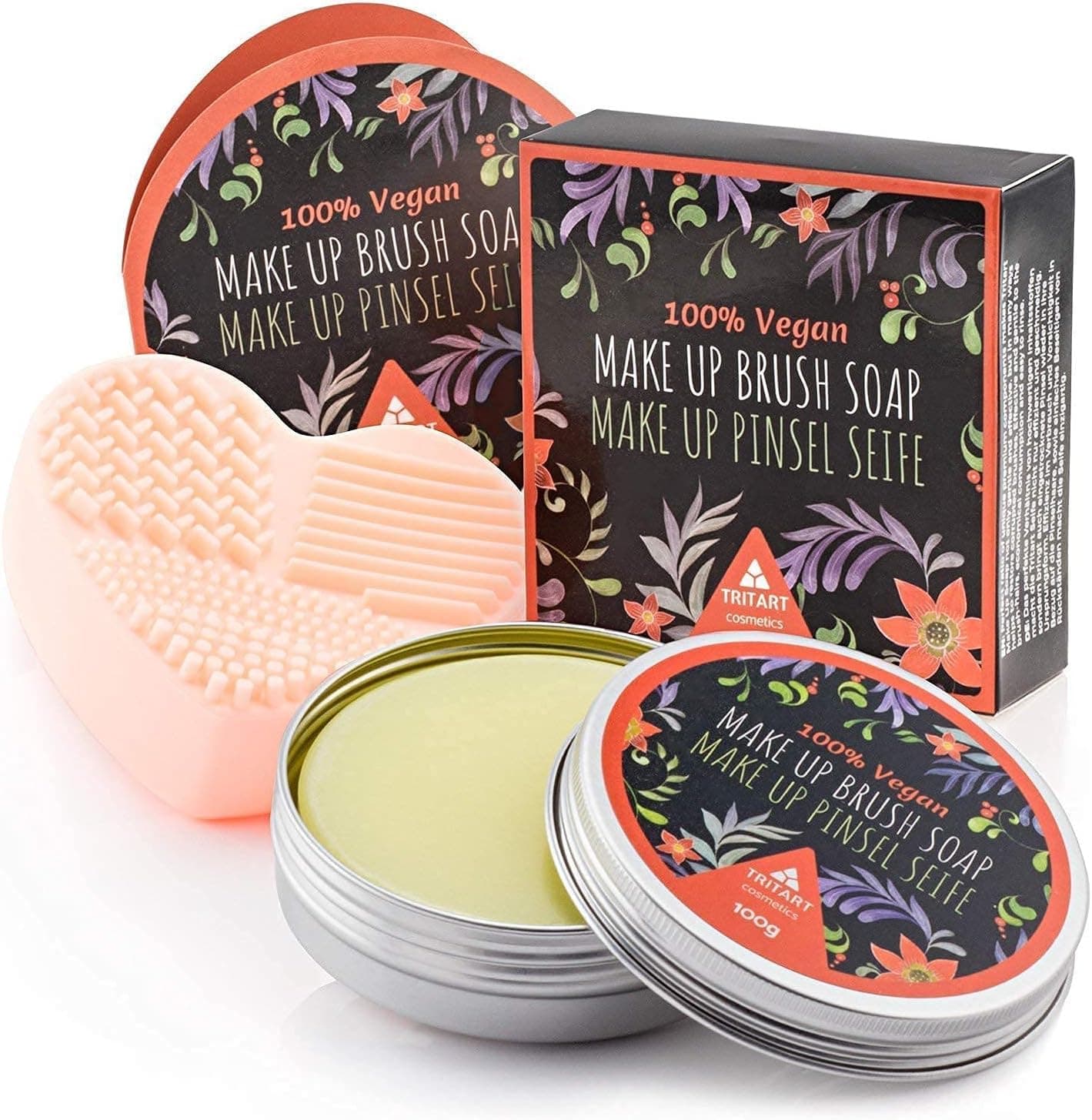 Professional vegan brush cleaner soap, cosmetic brush and make up brush soap by Tritart 100 g + heart cleanser
