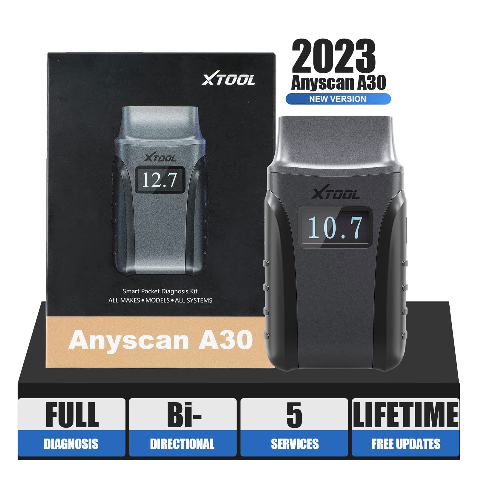 XTOOL Anyscan A30 OBD2 Scanner, Wireless Bidirectional Scan Tool with Free Update, All System Diagnostic Tool for iPhone & Android, 8 Service, Oil/EPB/SAS/BMS/TPMS Reset, Throttle, ABS Bleed