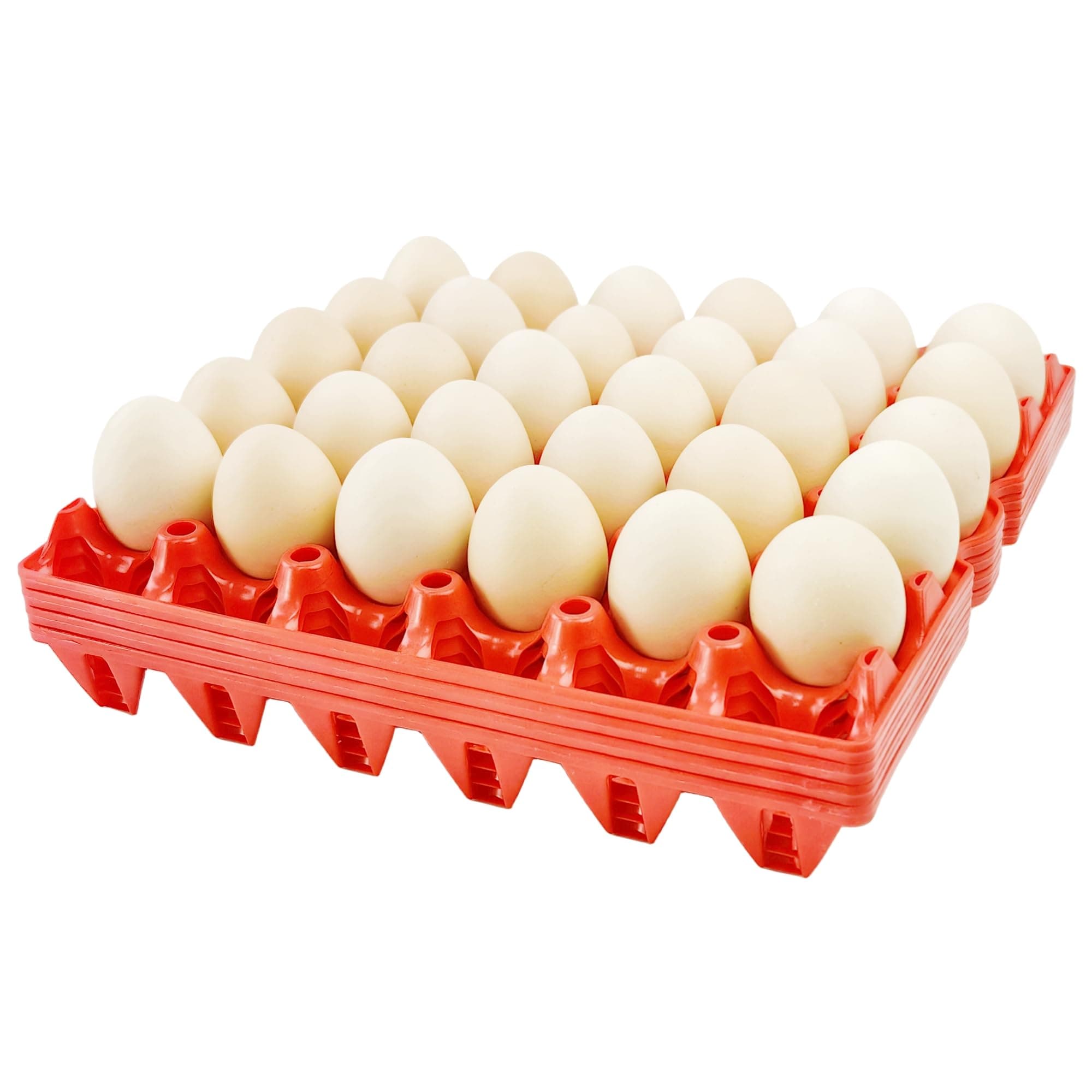 4-Pack Plastic Egg Tray Egg Crates 30-Egg Flats for Home Chicken Farmers, Stackable Egg Cartons Hold Multiple Eggs, Great for Storing, Sorting, and Shipping Eggs, Durable and Reusable (Red)