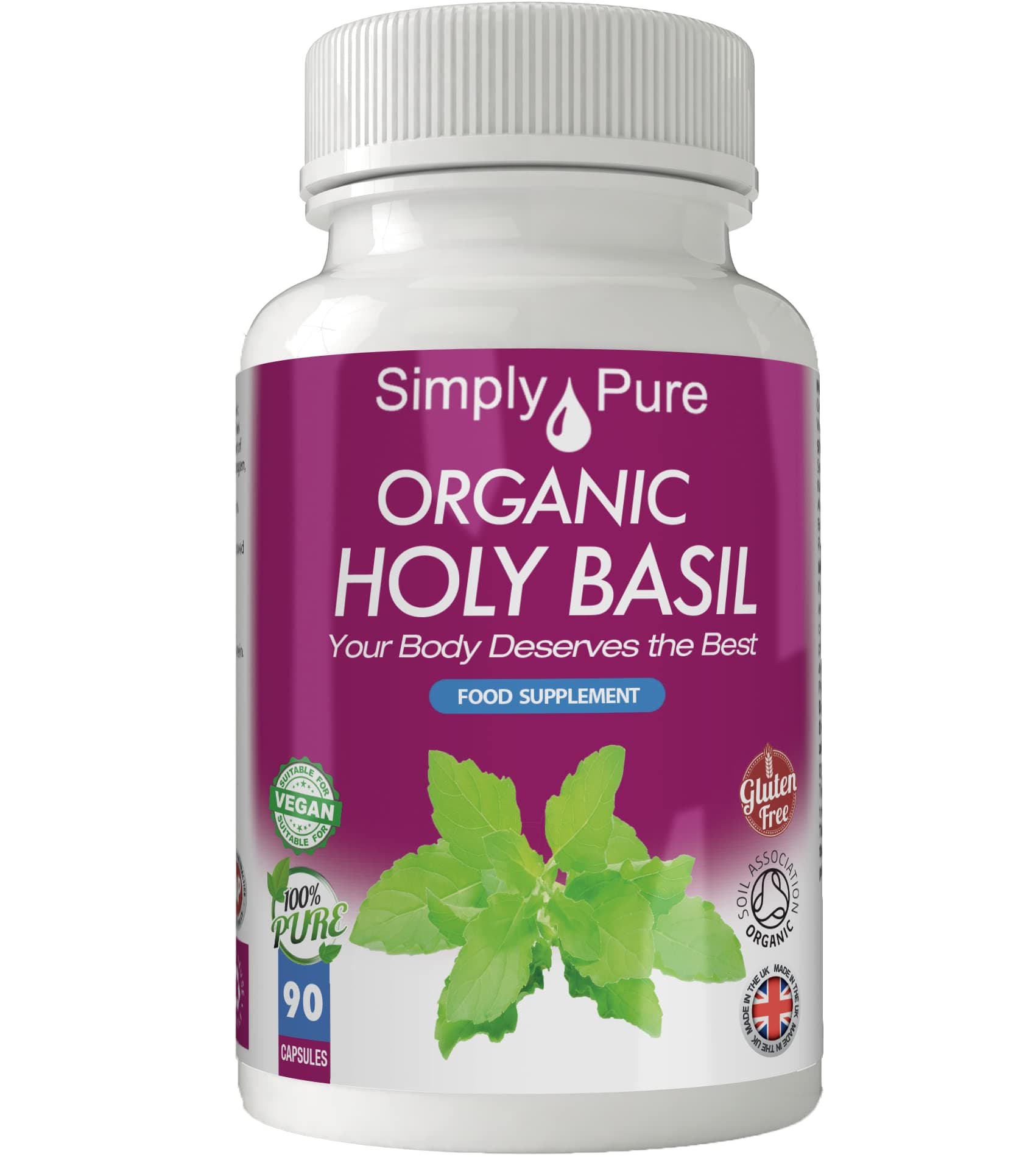 Organic Holy Basil for Mental Balance & Energy | 500mg Capsules x 90 | 100% Pure Soil Association Certified | Gluten Free | GM Free | Vegan