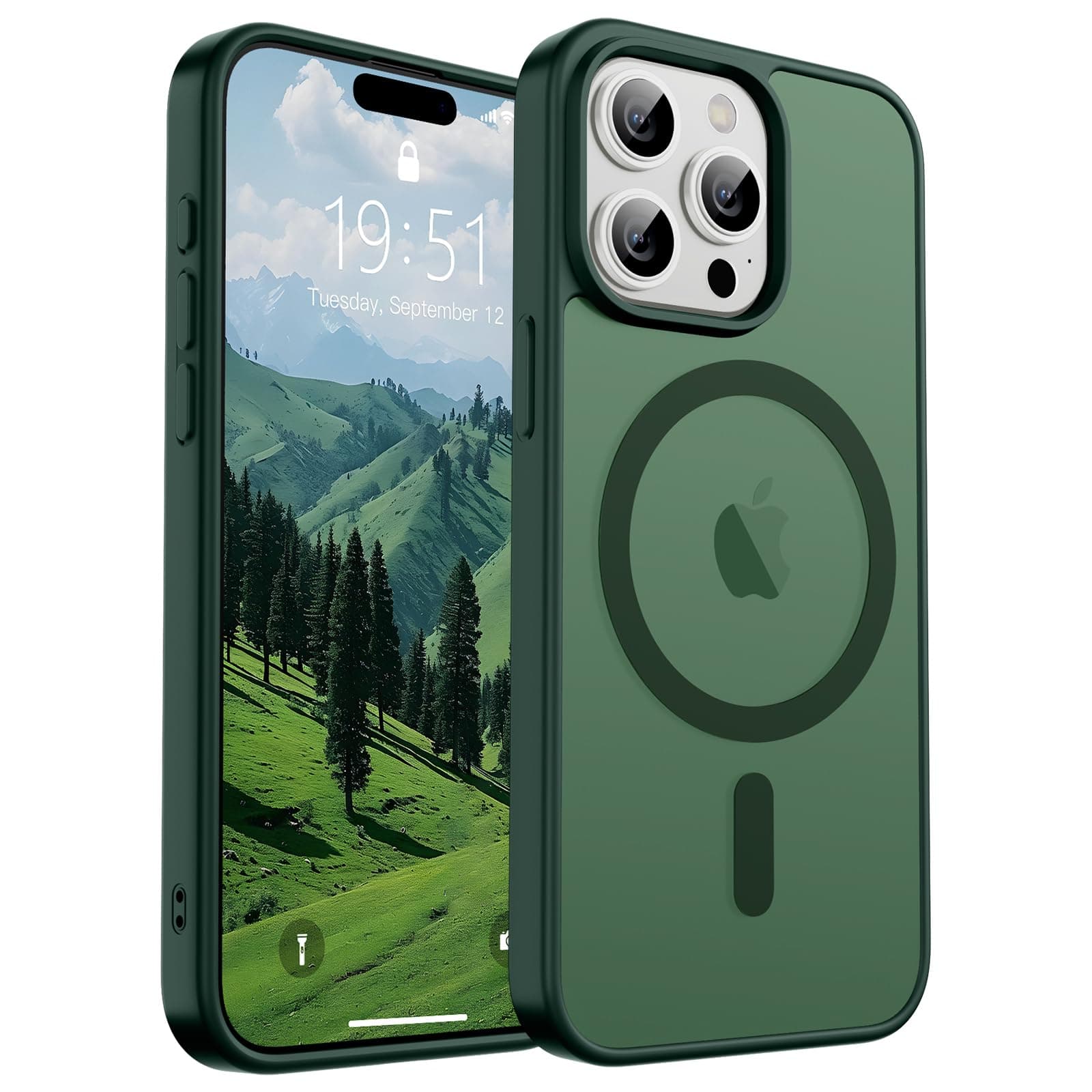 SUPFINE Magnetic for iPhone 15 Pro Max Case (Compatible with MagSafe) (Military Grade Drop Protection) Slim Translucent Matte Shockproof with Anti-Fingerprint Phone Case, Forest Green