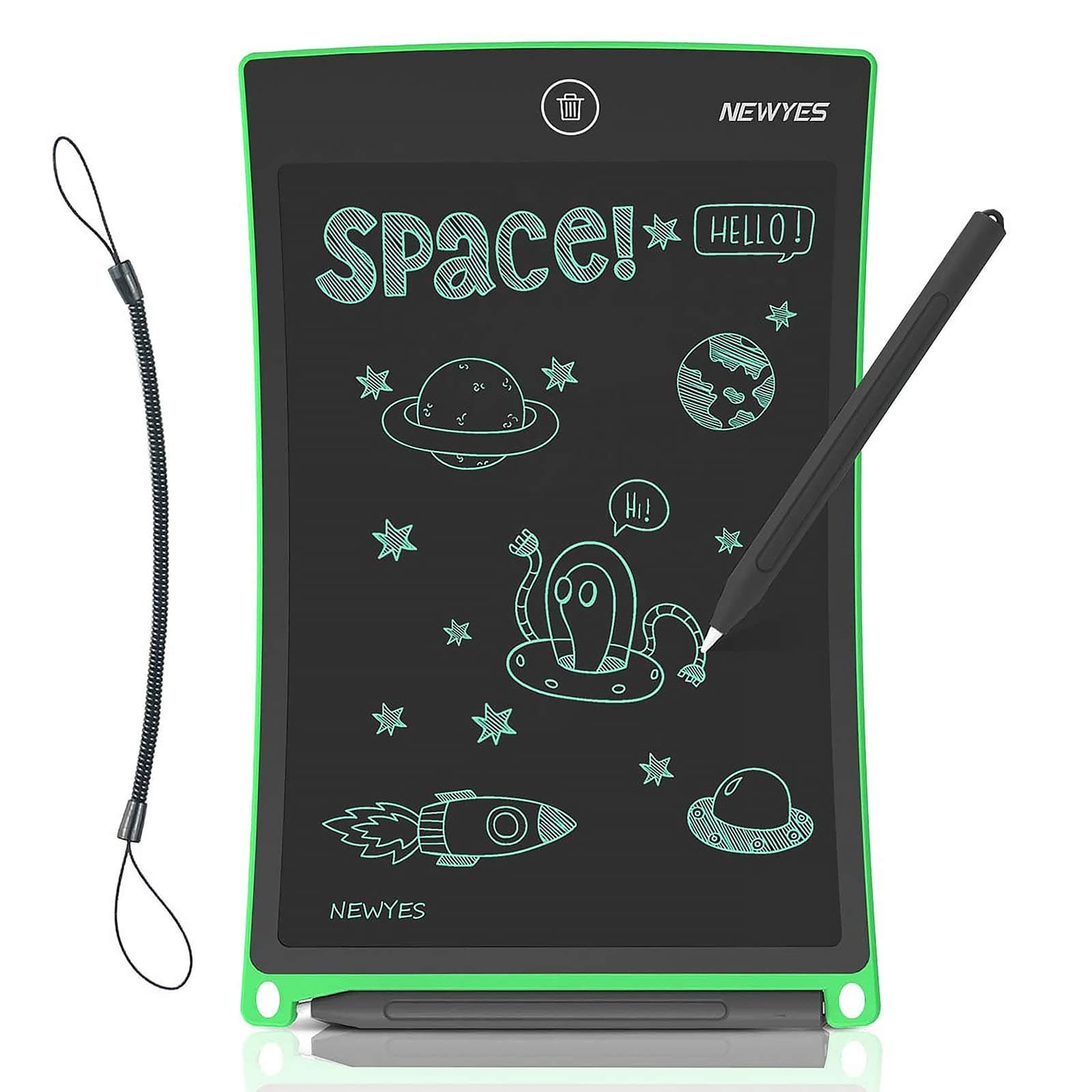 NEWYES 8.5 Inches LCD Writing Tablet with Lock Function Office Whiteboard Bulletin Board Kitchen Memo Notice Fridge Board Magnetic Daily Planner Gifts for kids (Green+Lanyard)