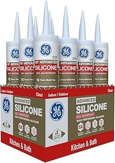Advanced Silicone Caulk for Kitchen & Bathroom, Clear, 10 fl oz Cartridge, 12 Pack - 100% Waterproof Silicone Sealant, 5X Stronger Adhesion, Shrink & Crack Proof