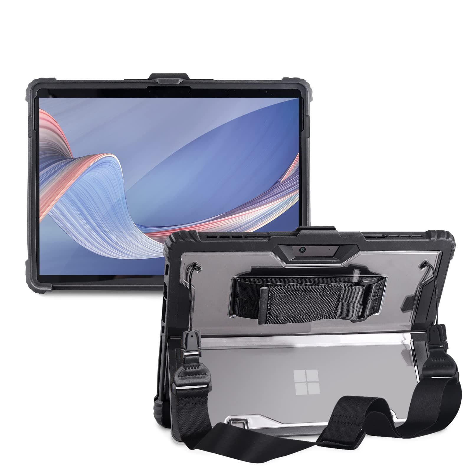 for Microsoft Surface Pro 7/6/5/4 Case with Shoulder Strap, Hand Strap, Stylus Pen Holder, Rugged, Shock-Absorbing and Drop-Resistant(12.3inch)