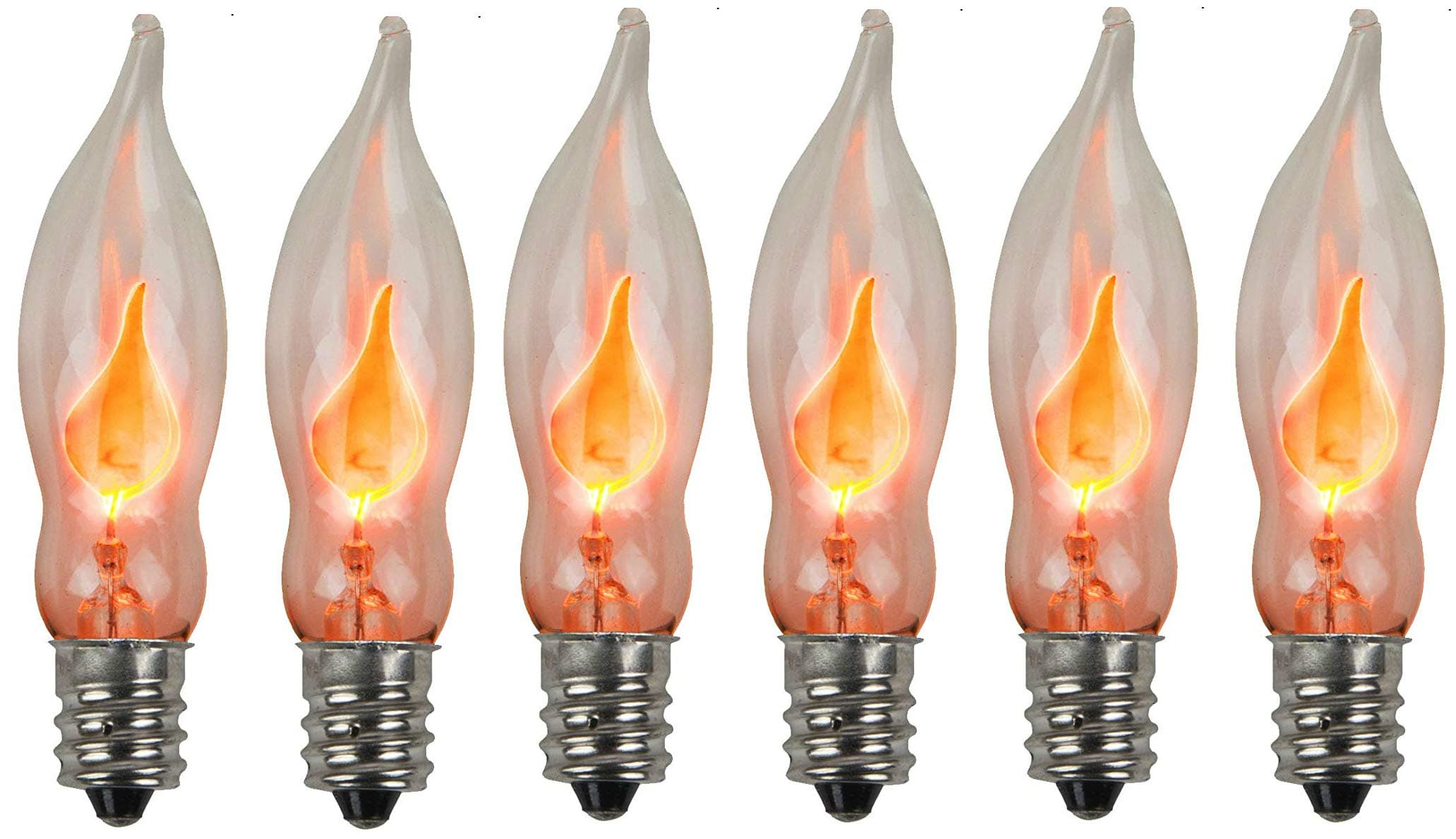 Holiday Joy - Flicker Flame Crystal Clear Flame Tip Candelabra Replacement Bulbs - Great for Electric Window Candle Lamps - CA5 - E12-1 Watt - 120 Volts (6 Pack)