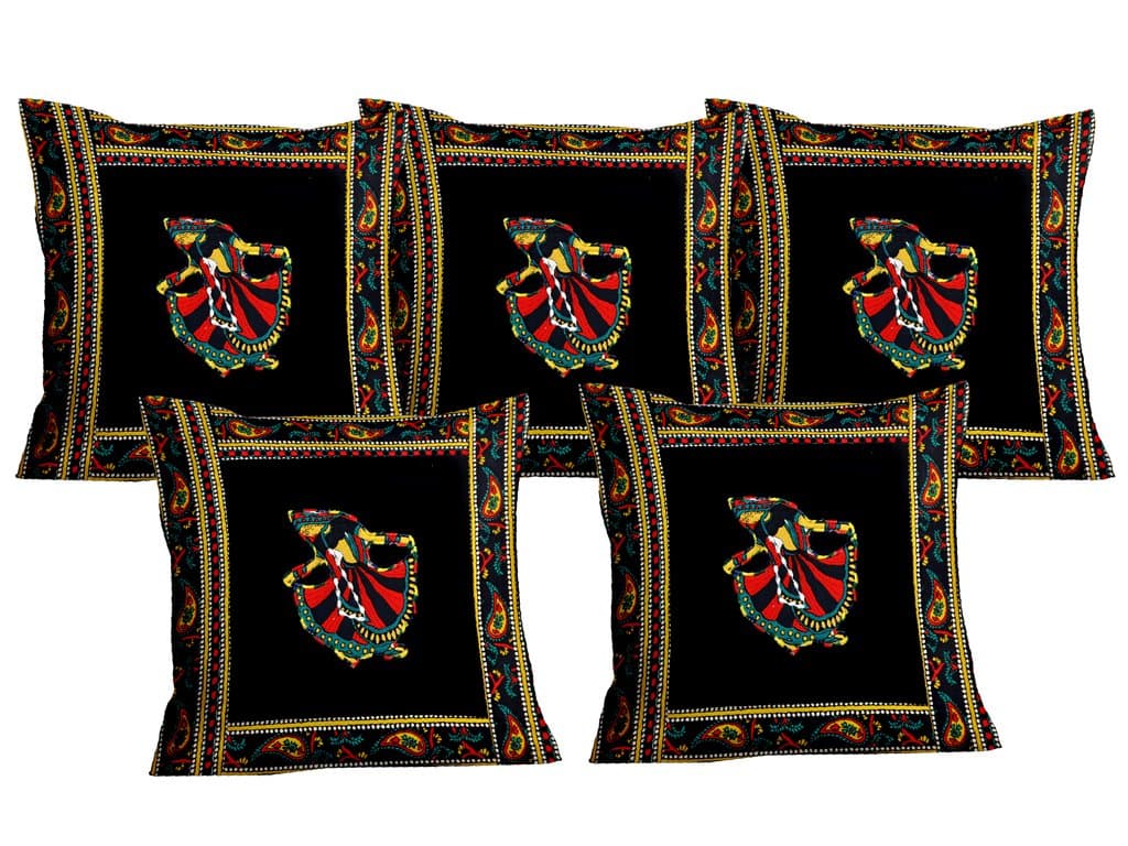Lali prints Patch Work Rajasthani Ghumar Print Cushion Cover Set of 5
