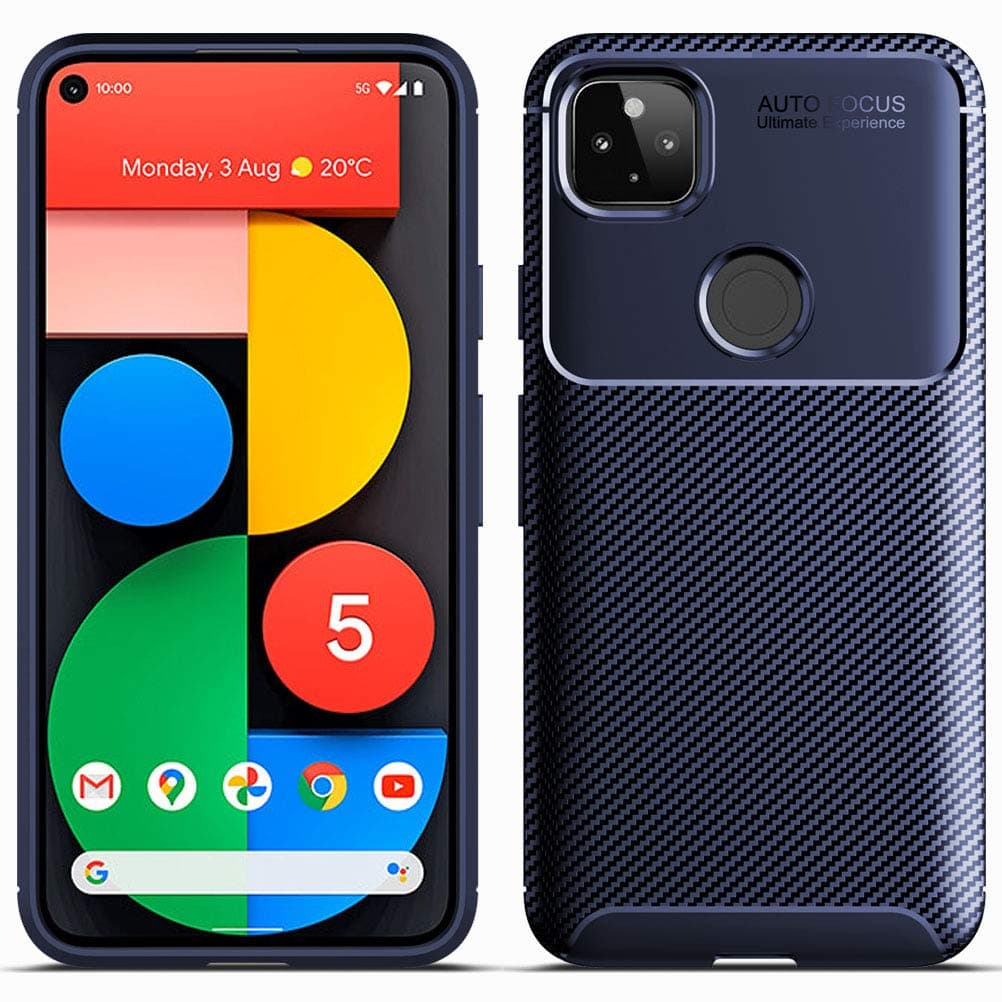 MOONCASE Case for Google Pixel 5, Carbon Fiber Texture Design Back Cover Flexible Soft TPU Shockproof Slim Lightweight Case for Google Pixel 5 (Blue)