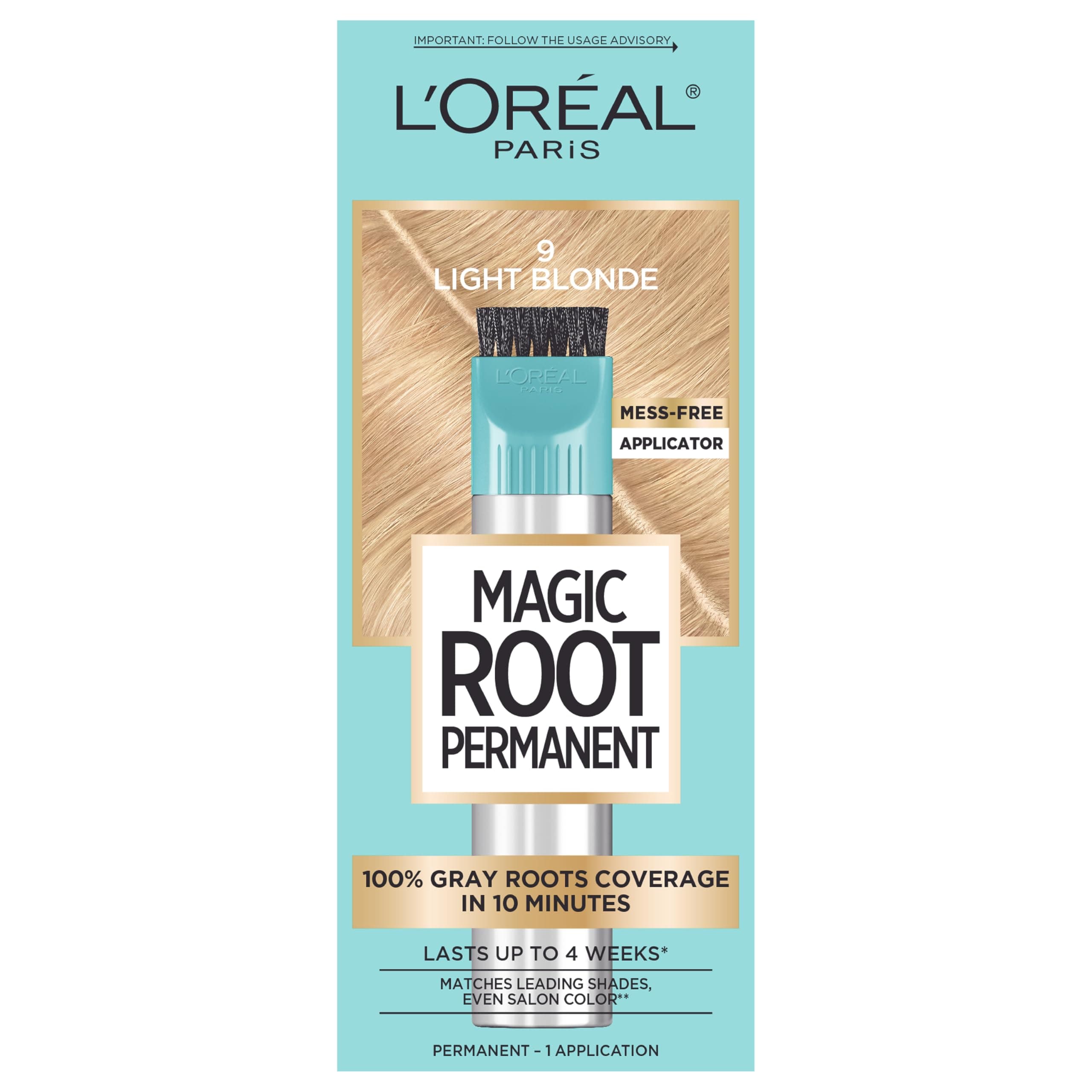 L’Oréal Paris Magic Root Permanent Hair Color, 10 Minute Root Coloring Kit with 100% Gray Hair Coverage, 9 Light Blonde, 1 Count