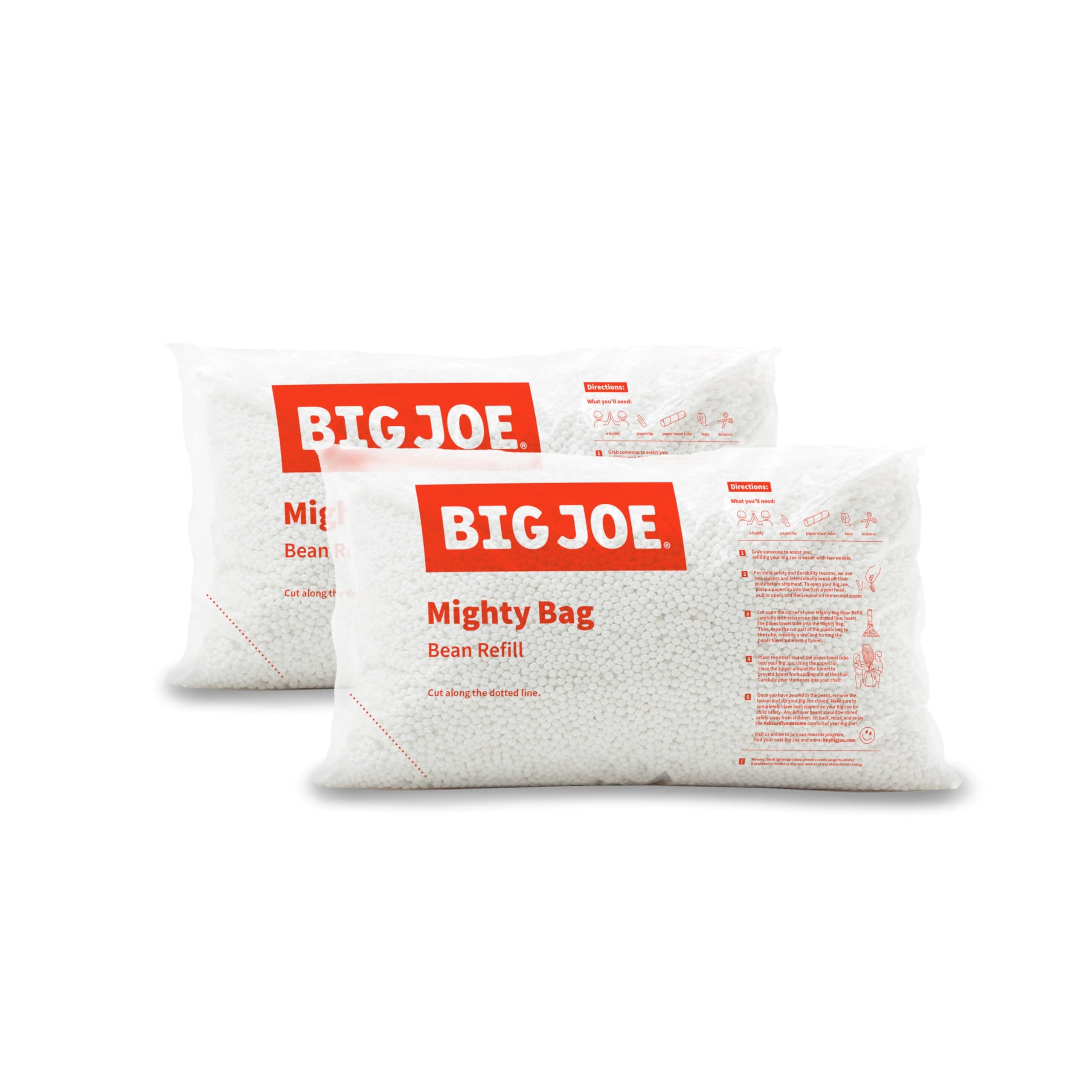 Big Joe Bean Refill 2 Pack Polystyrene Beans for Bean Bags or Crafts, 100 Liters per Bag