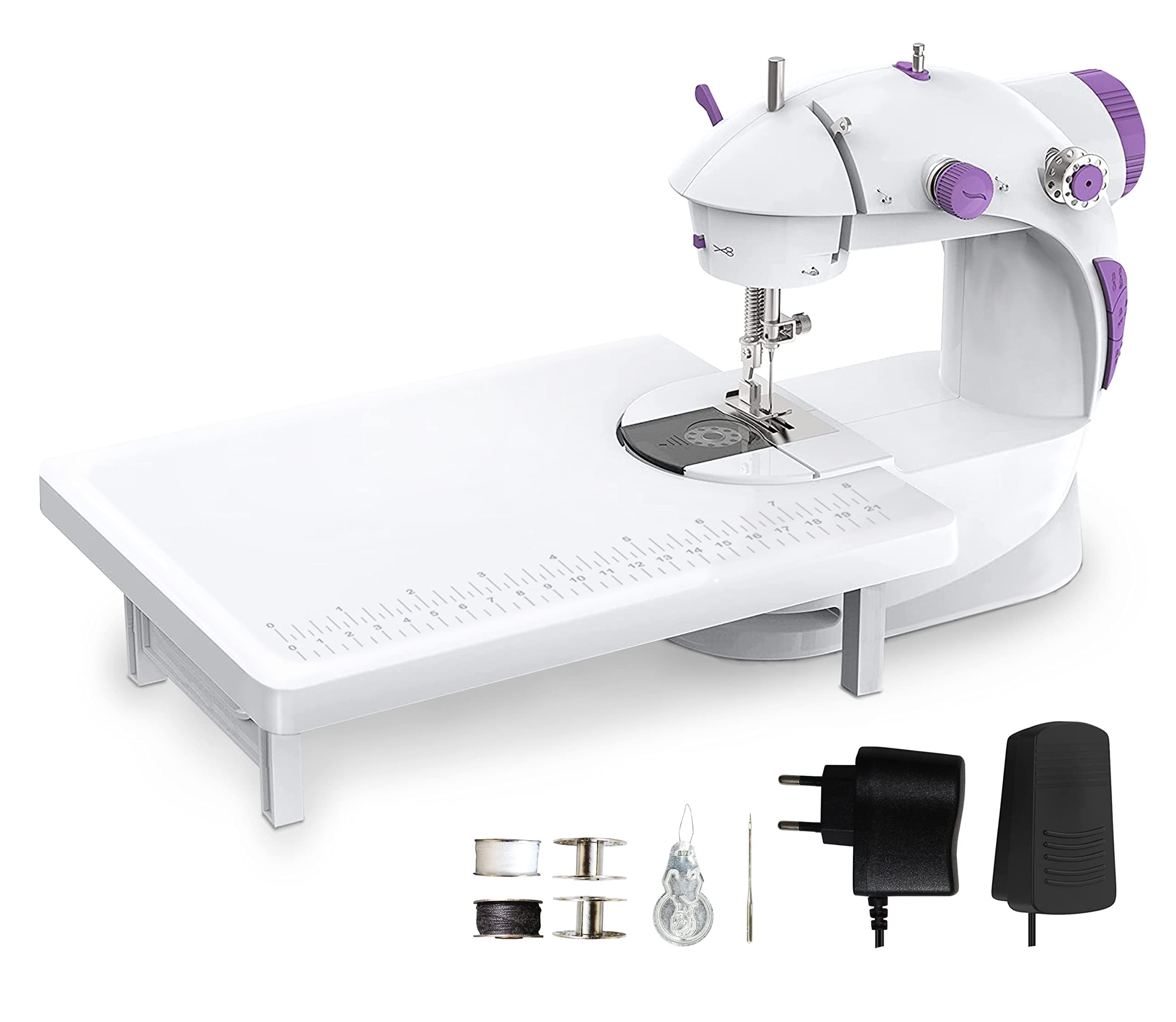 Akiara - Makes life easy Mini Sewing Machine with Table Set | Tailoring Machine | Hand Sewing Machine with extension table, foot pedal, adapter, White