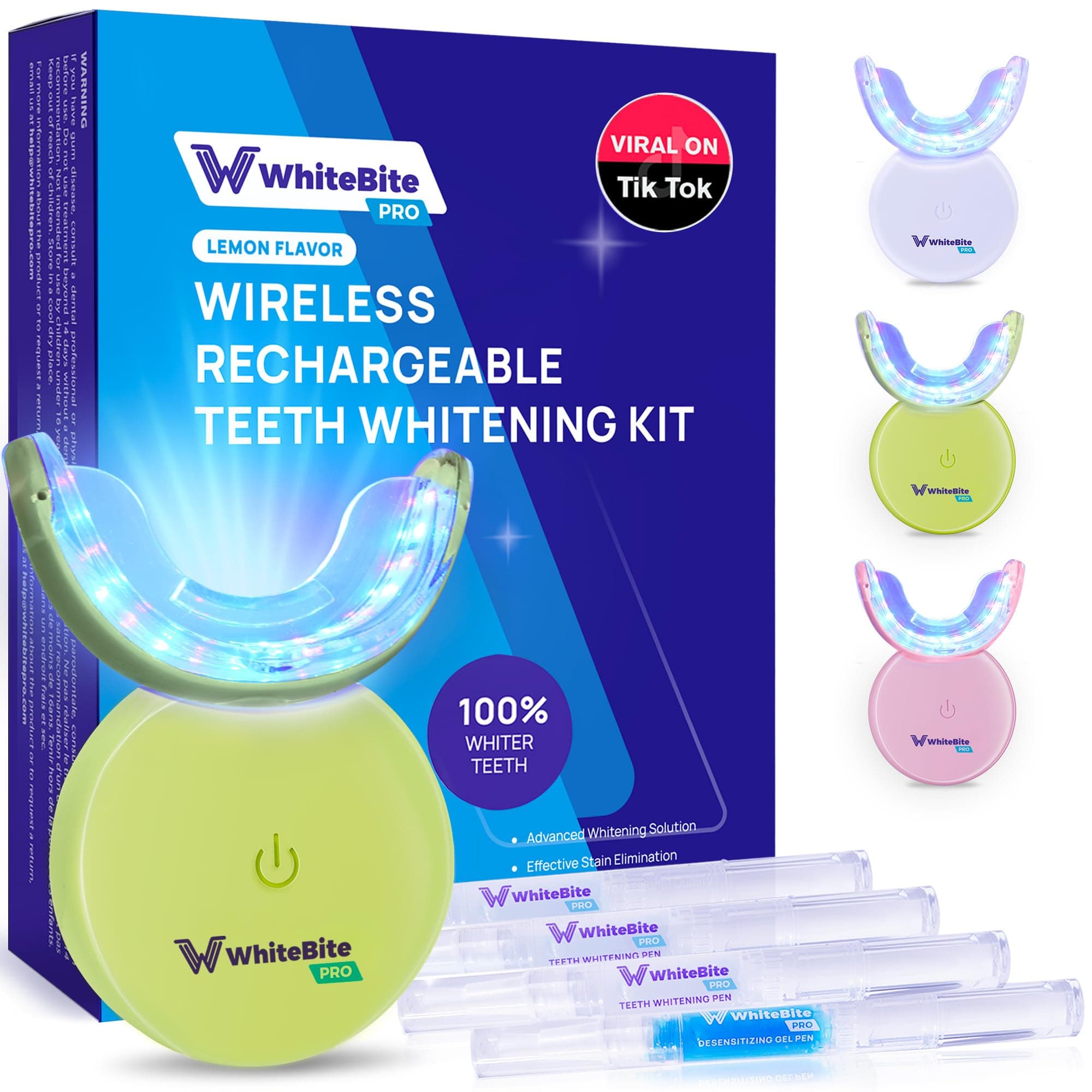 Whitebite Pro Teeth Whitening Kit for Sensitive Teeth – 32X LED Light + 35% Carbamide Peroxide Gel + Remineralizing Gel | Dental-Grade Whitening at Home Flavor Lemon