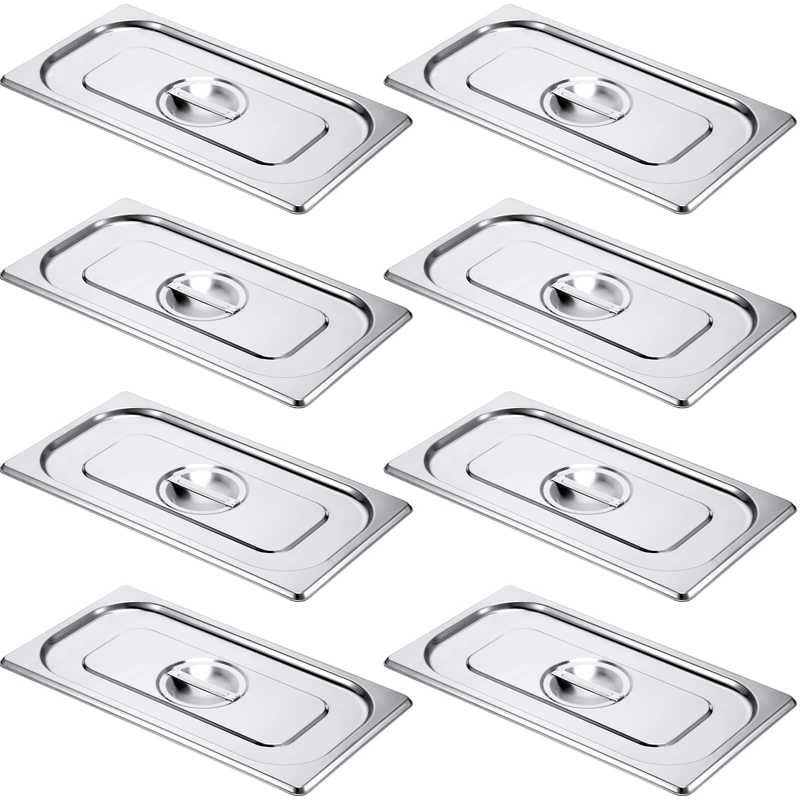 8 Pack Steam Table Pan Lids Solid Hotel Pan Covers Bulk 304 Stainless Steel Roasting Food Tray Lids with Handle for Restaurant Buffet Catering (12.8 x 6.9 Inch, 1/3 Third Size)