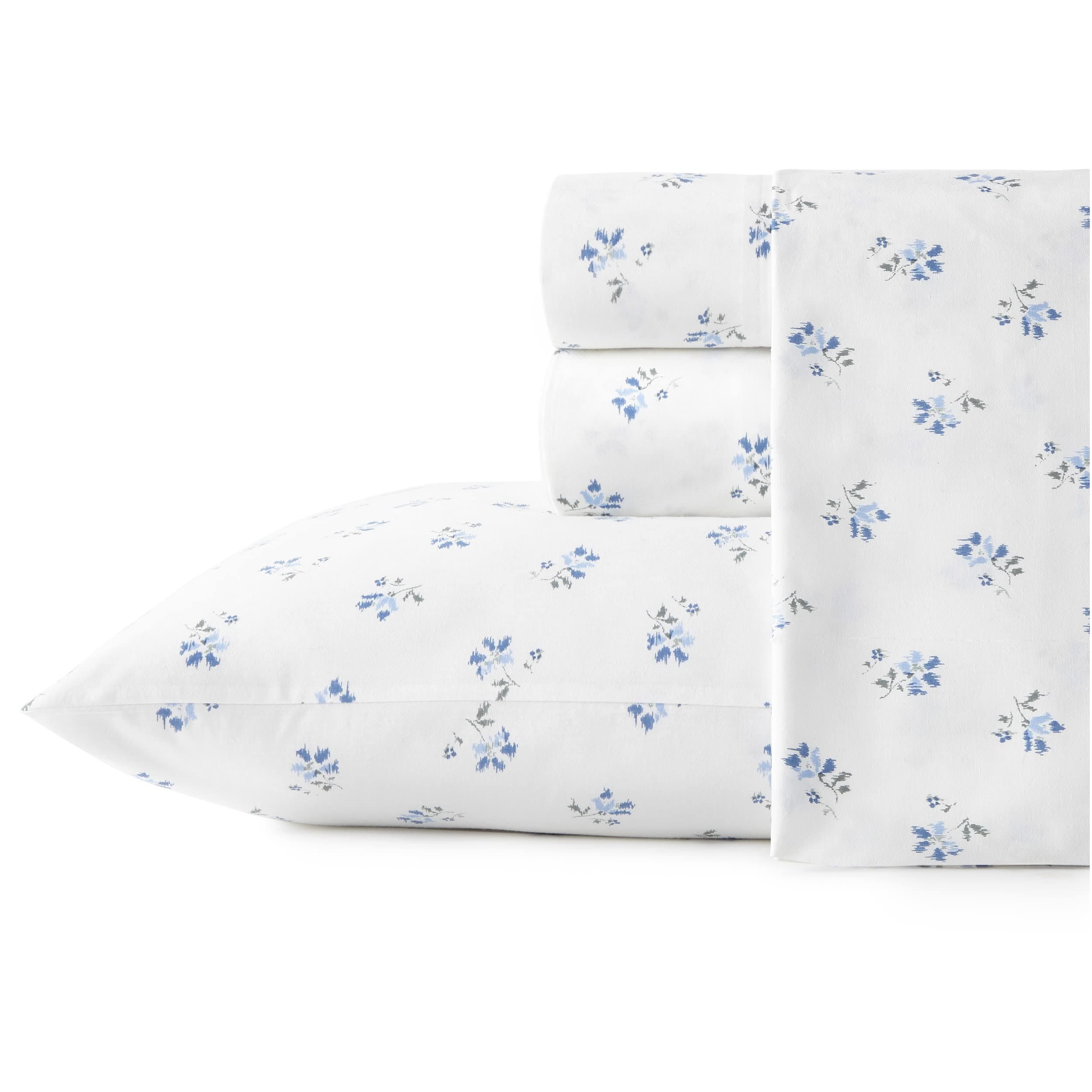 Stone Cottage - Queen Sheets, Cotton Percale Bedding Set, Crisp & Cool Ideal Bedding Set (Blue Sketchy Ditsy, Queen)