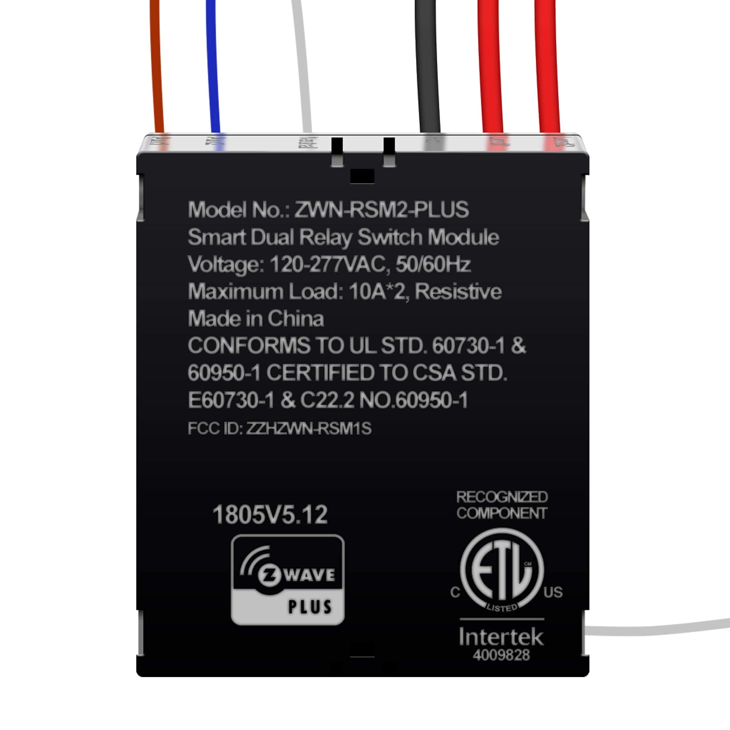 Z-Wave Plus Dual Relay Module, Hidden Smart Switch, Single Pole, 120-277VAC, 10A Per Relay, NEUTRAL WIRE REQUIRED, ZWN-RSM2-PLUS, Black (New Version)