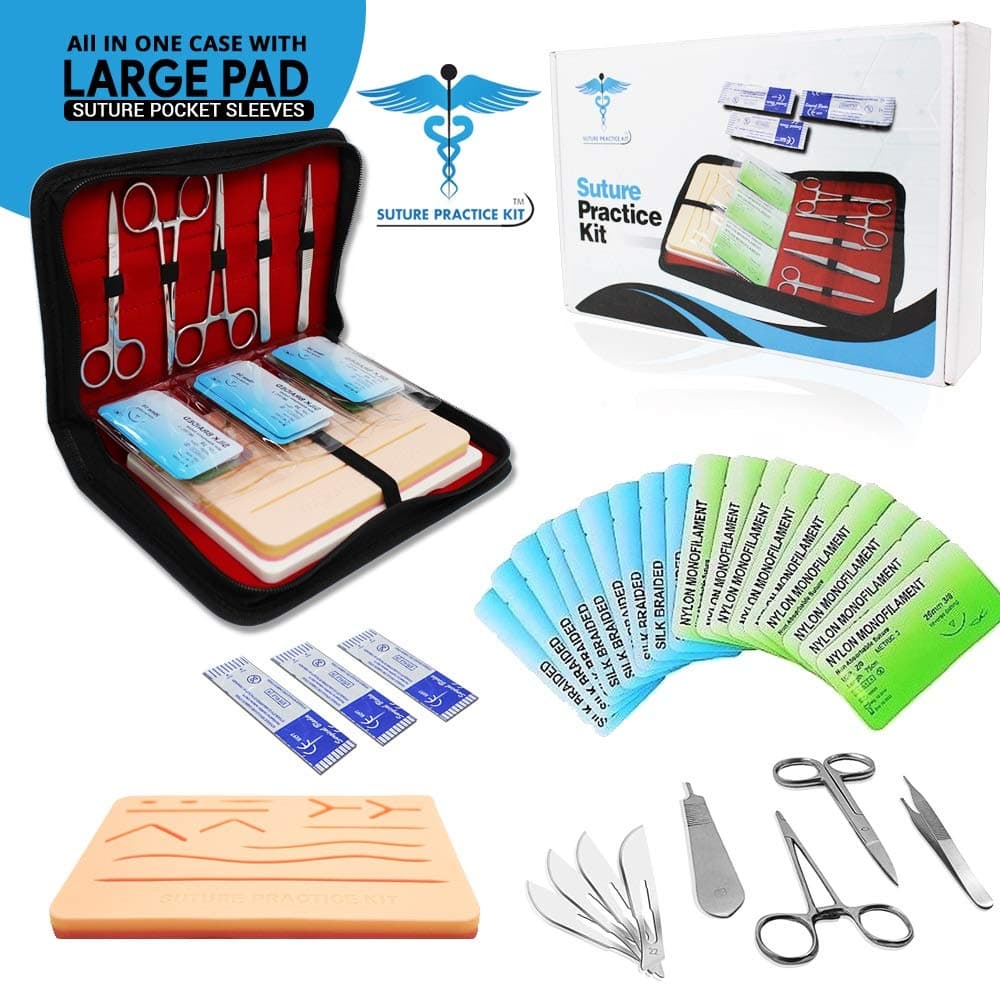 w Suturing Guide E-Book,[Large Case Large Pad & Variety of Sutures w Slots] 4th Gen Pad, Tools Suture Needles by Medical Professionals for Residents Med Dental Vet School Students