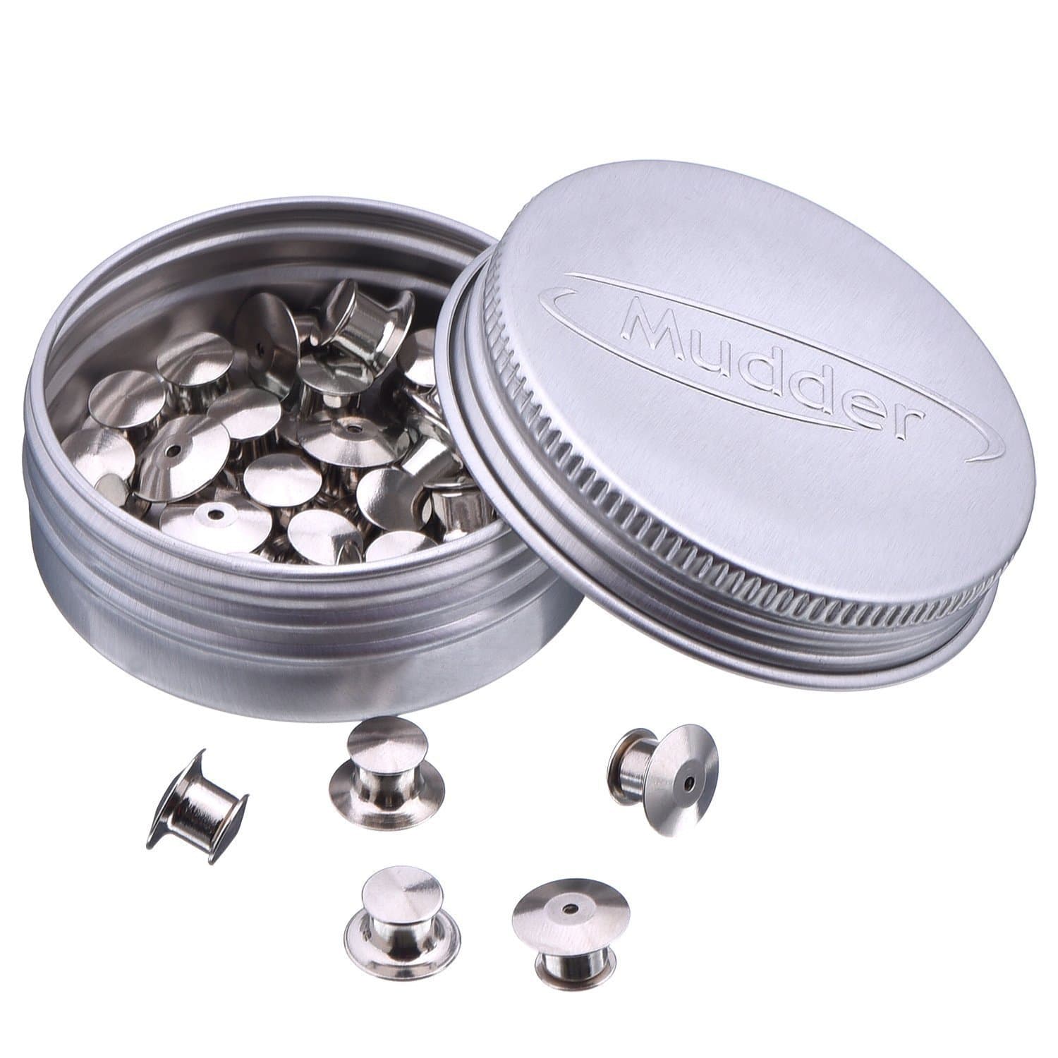 Mudder 30 Pcs Silver pin Badge Locking Backs,Metal Locking Pin Back for Brooch Lapel Clasp