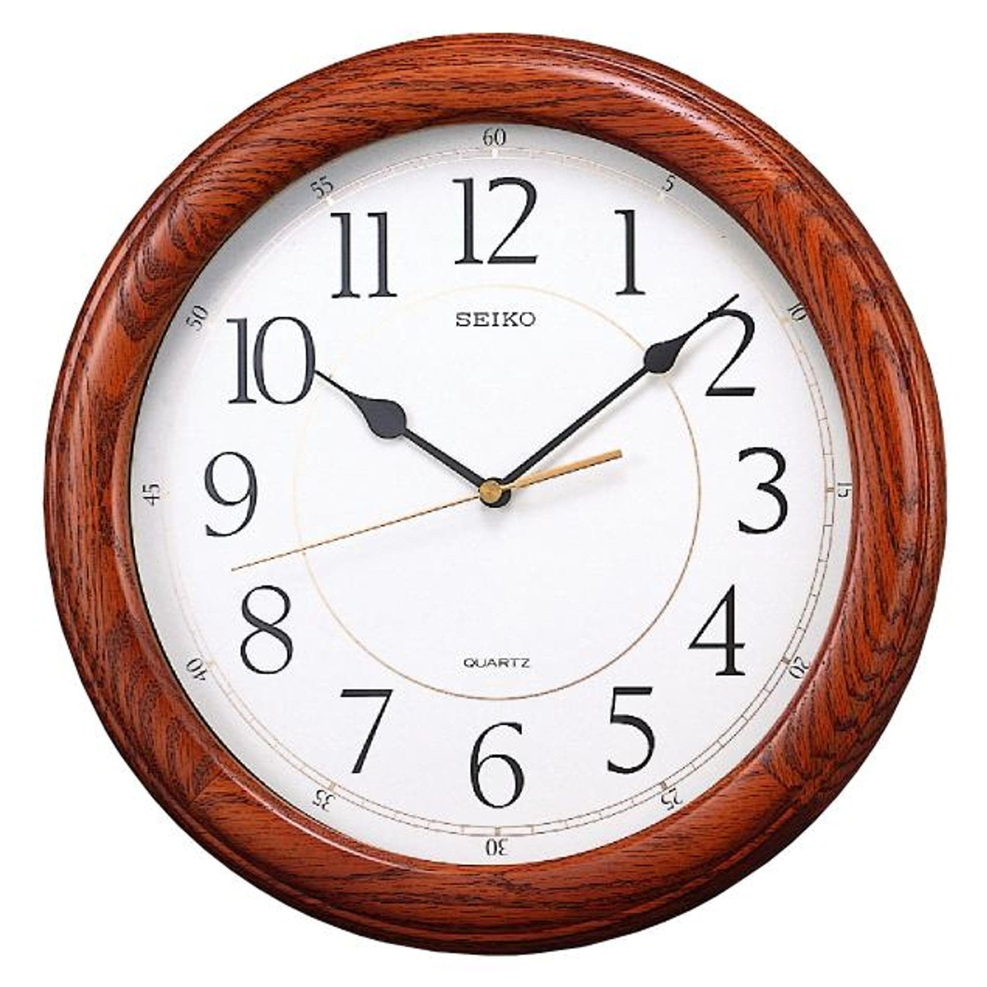 Seiko Wall Clock Quiet Sweep Second Hand Dark Brown Solid Oak Case