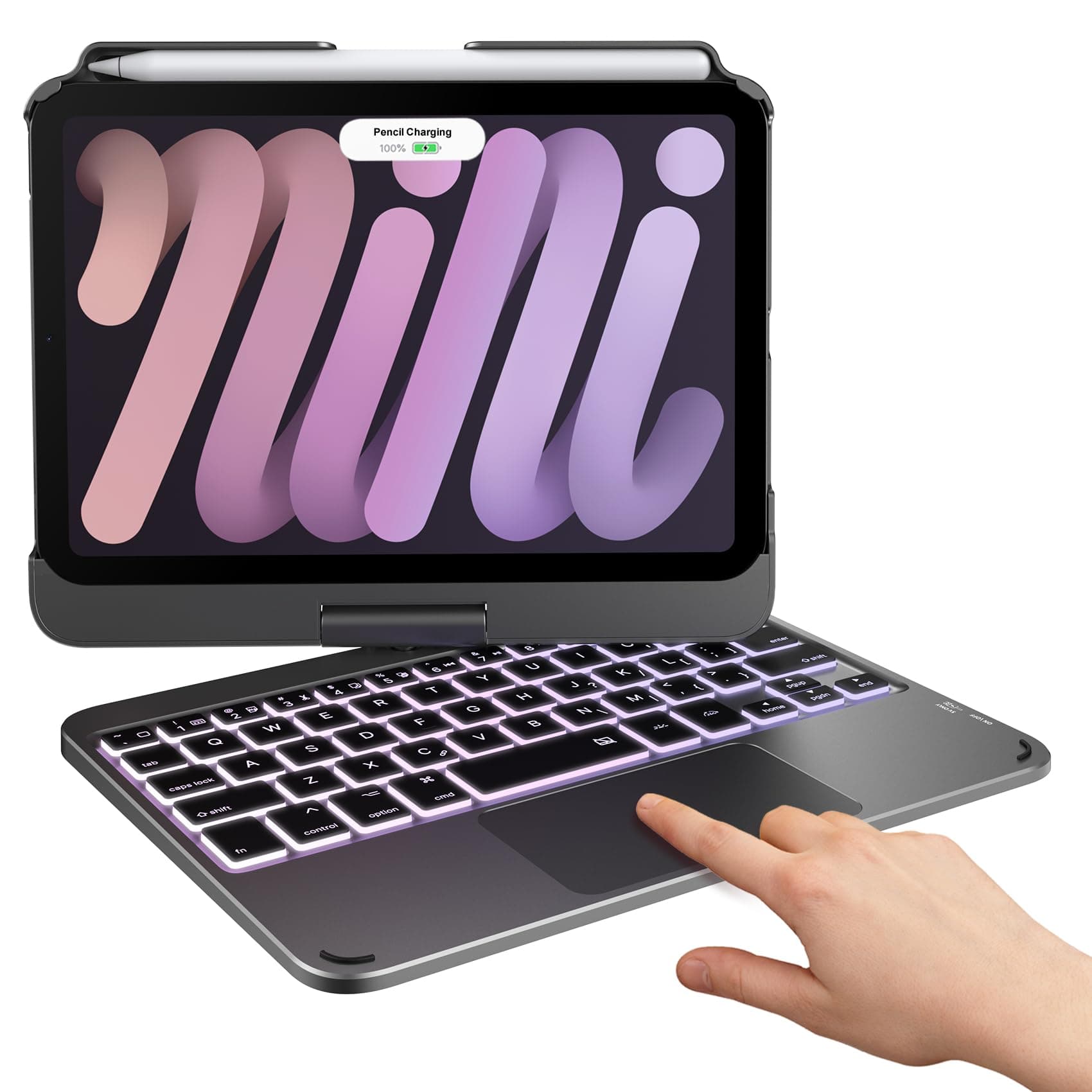 typecase Keyboard Case for iPad Mini 6 - Trackpad - Wireless Case with Keyboard for iPad Mini 6th Generation 8.3" 2021-10 Colors Backlit Keyboard Cover - Dark Gray