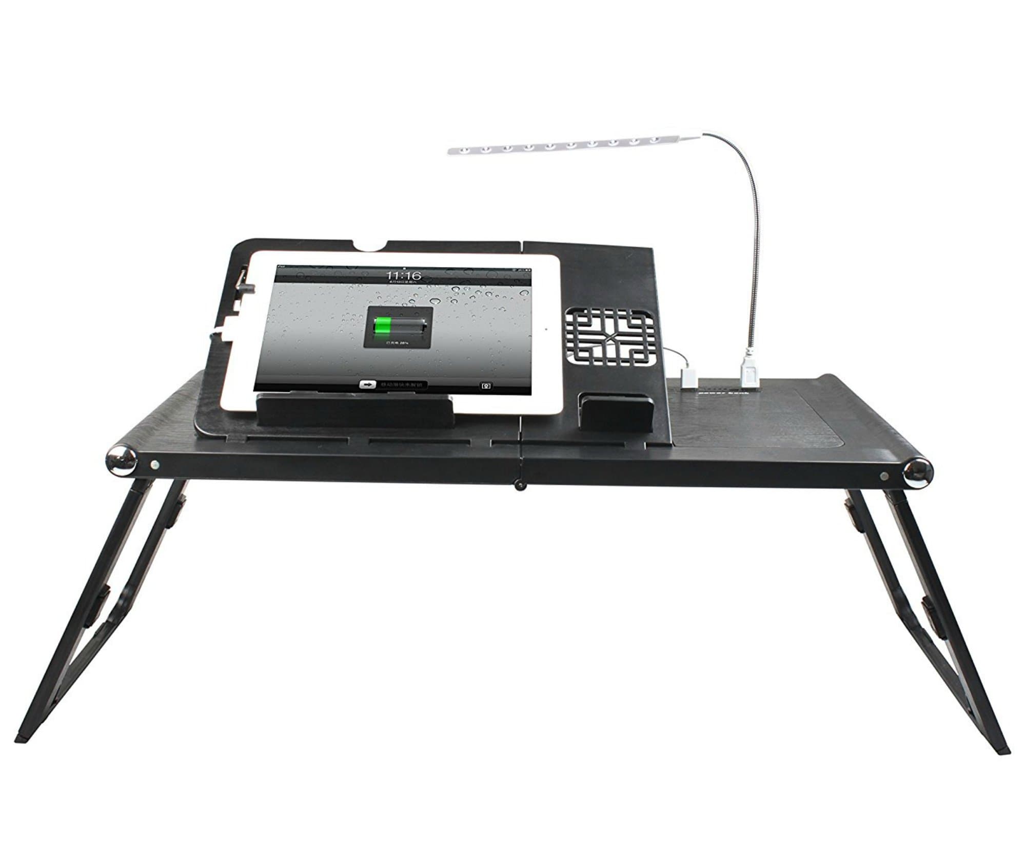 Smart Charging Table Portable Adjustable Bed Tray Table - Lap Desk - Stand - Desk Laptops, MacBook, Notebook & Tablets 10000mAh Power Bank (NO Outlet Needed) (Premium Light Black)