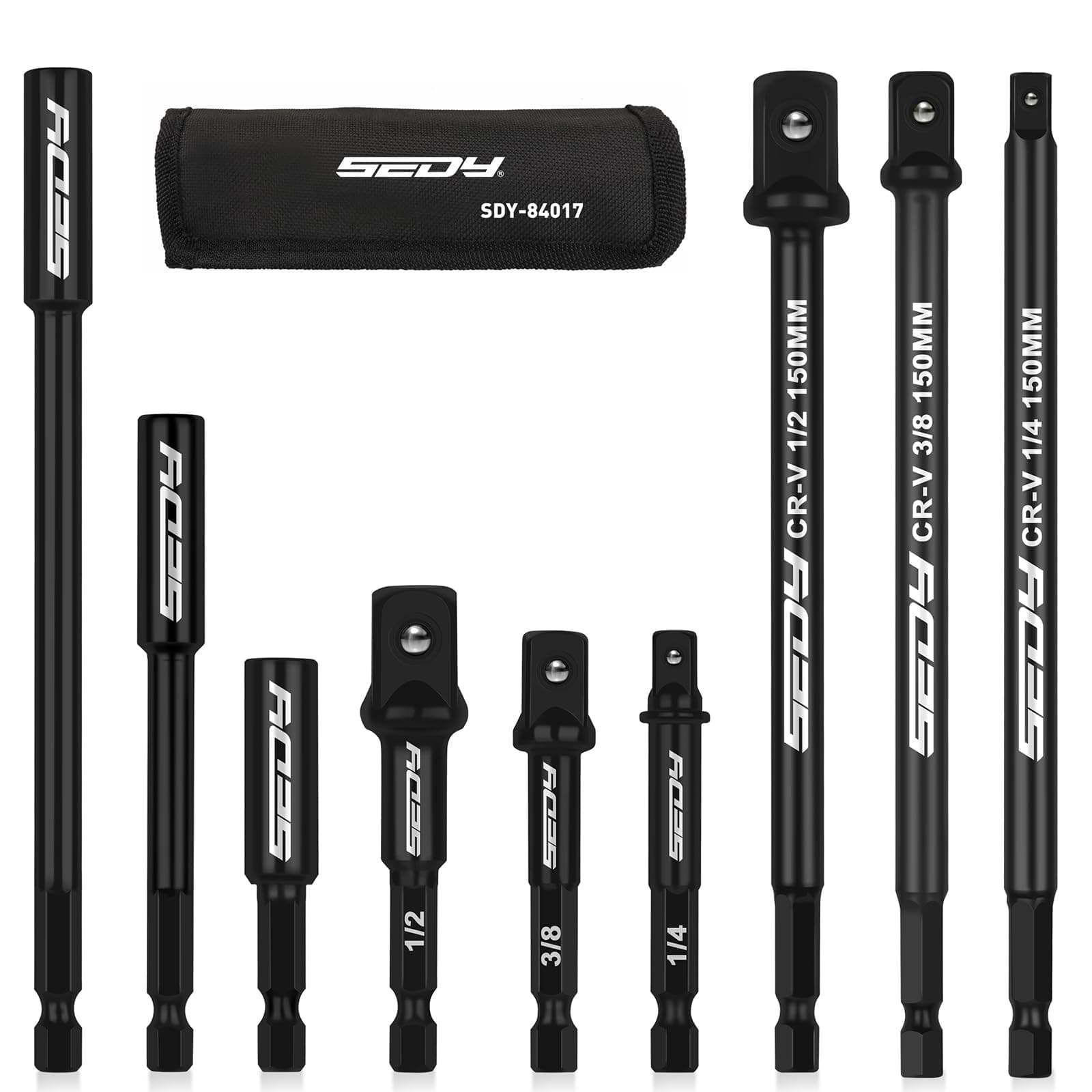 9-Piece Impact Socket Adapter Set, 1/4" 3/8" 1/2" Driver Socket Adapter, Power Drill Bit Extension, Magnetic Screwdriver Bit Holder, Socket Wrench Adapter
