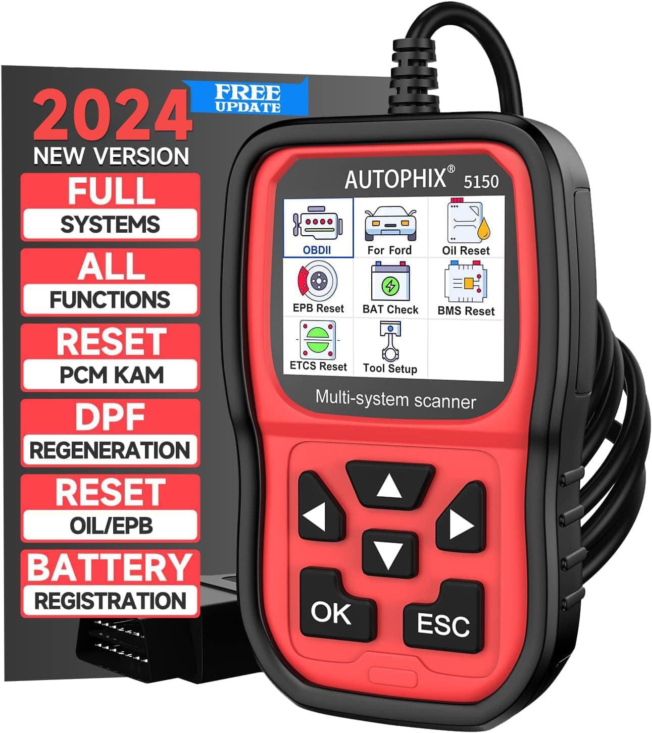 AUTOPHIX Car Code Reader for Ford Lincoin Mercury 5150 Multi-Systems OBD2 Scanner with ABS/Transmission/BMS/PCM/EPB/TPMS/PCM/CBS/Oil Reset Battery Registration Tool