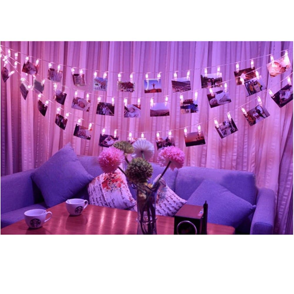 20 LED Photo Clips String Lights 2.2 M Steady Light for Hanging Pictures Photos Cards On Valentine's Day Christmas Birthday Party Wedding (Pink)