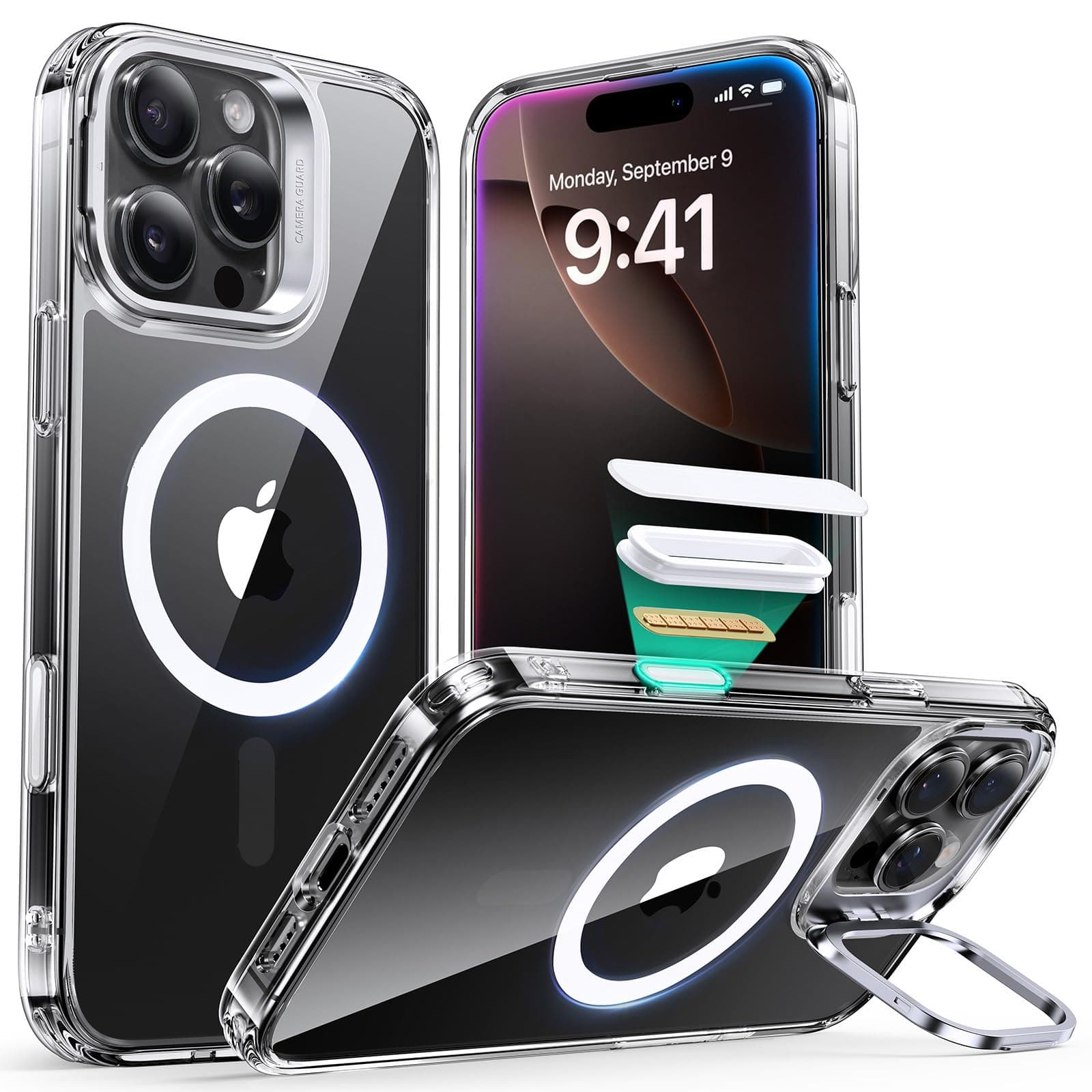 ESR for iPhone 16 Pro Max Case, Compatible with MagSafe, Military-Grade Protective Case, TPU, Stand Phone Case, Scratch-Resistant Back Cover, Classic Series, Clear