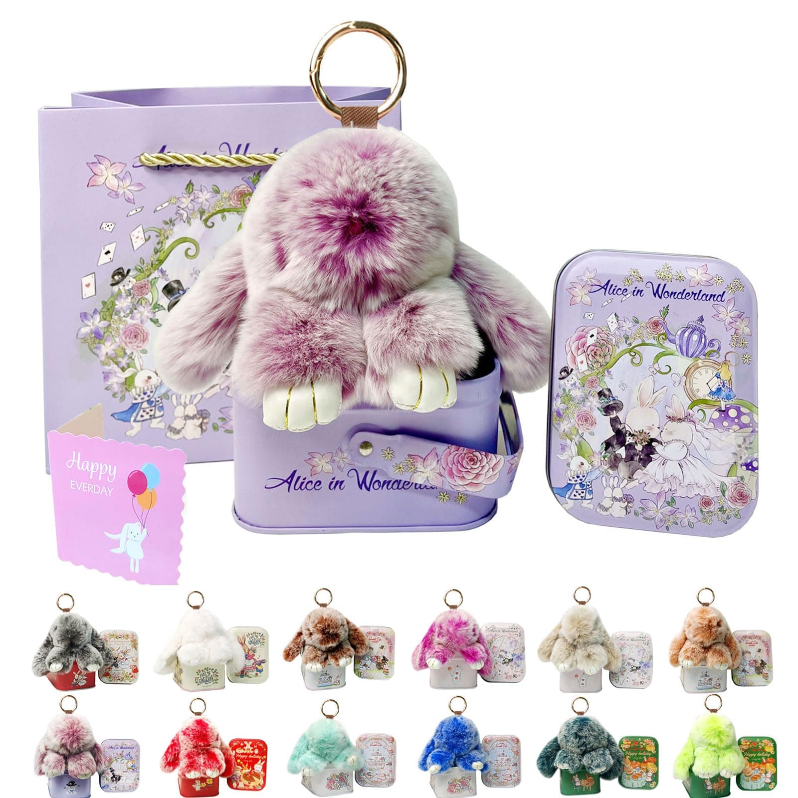 Soft Bunny Keychain with Tin,Cute Mother's Day Plush Gift Keychain for Backpack,Bag Charm Gift Key Chain