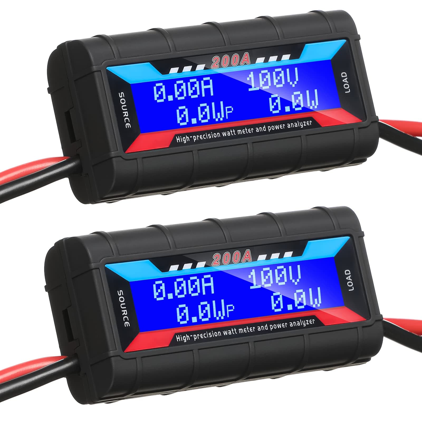 2 Pcs 200A High Precision Watt Meter Power Analyzer Battery Consumption Performance Monitor Amp Meter Monitor with Backlight Digital LCD Screen for RC Solar Voltage Current Power (100V)