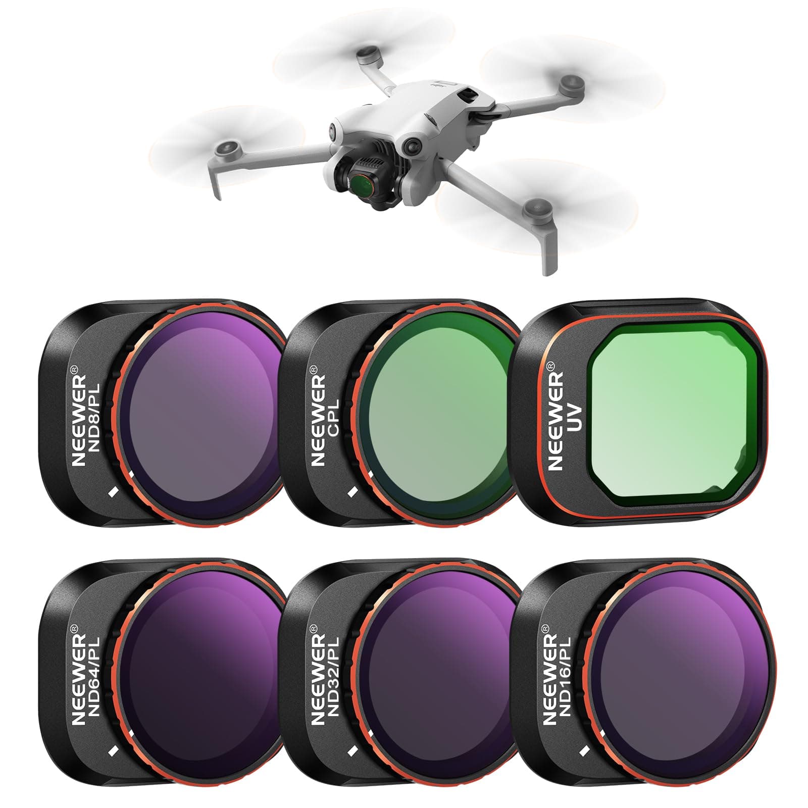 Neewer ND/PL Filter Set Compatible with DJI Mini 4 Pro, 6 Pack UV CPL ND8/PL ND16/PL ND32/PL ND64/PL Polarizer Neutral Density Drone Lens Accessories, Multi Coated HD Optical Glass/Aluminum Frame