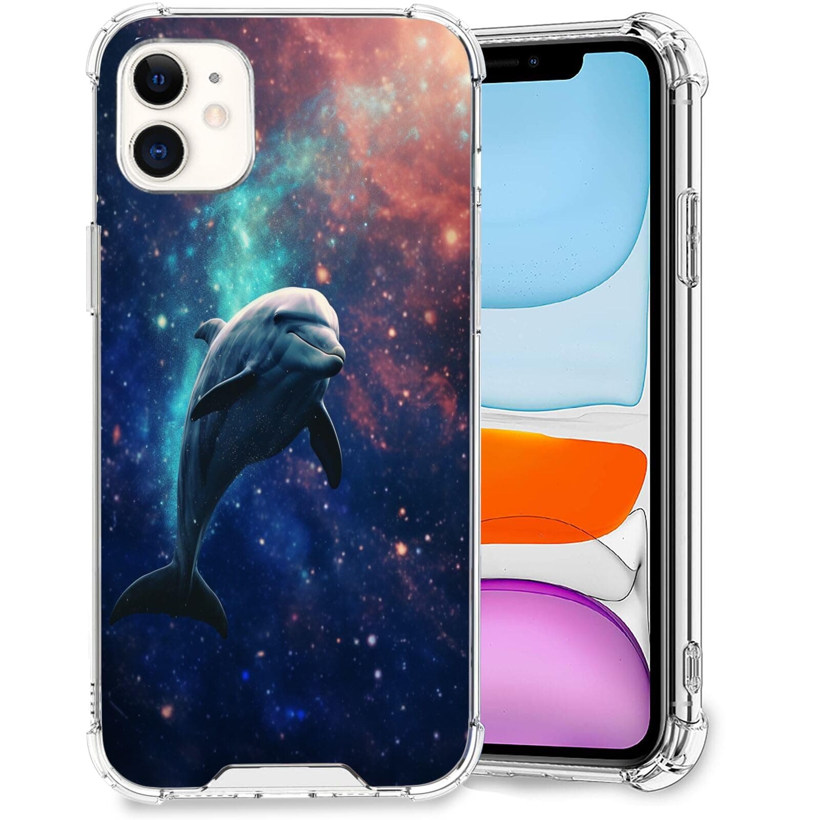 Transparent Case for iPhone 12 Mini Case Dolphin-aa198 Pattern Design Ultra-Thin Non-Slip Four Corner Bumper Drop-Proof Shockproof Mobile Phone Case for iPhone 12 Mini