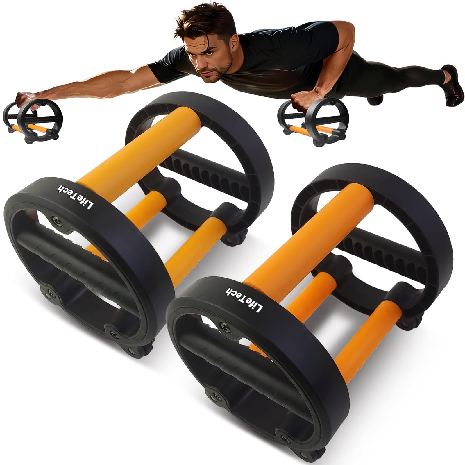 LifeTech Ab Wheel Roller Kit with Push-Up Bar, Push Up Wheel for Abs Workout, Multifunctional Abdominal Exercise Roller Home Gym Equipment Core Strength Workout (A Pair)
