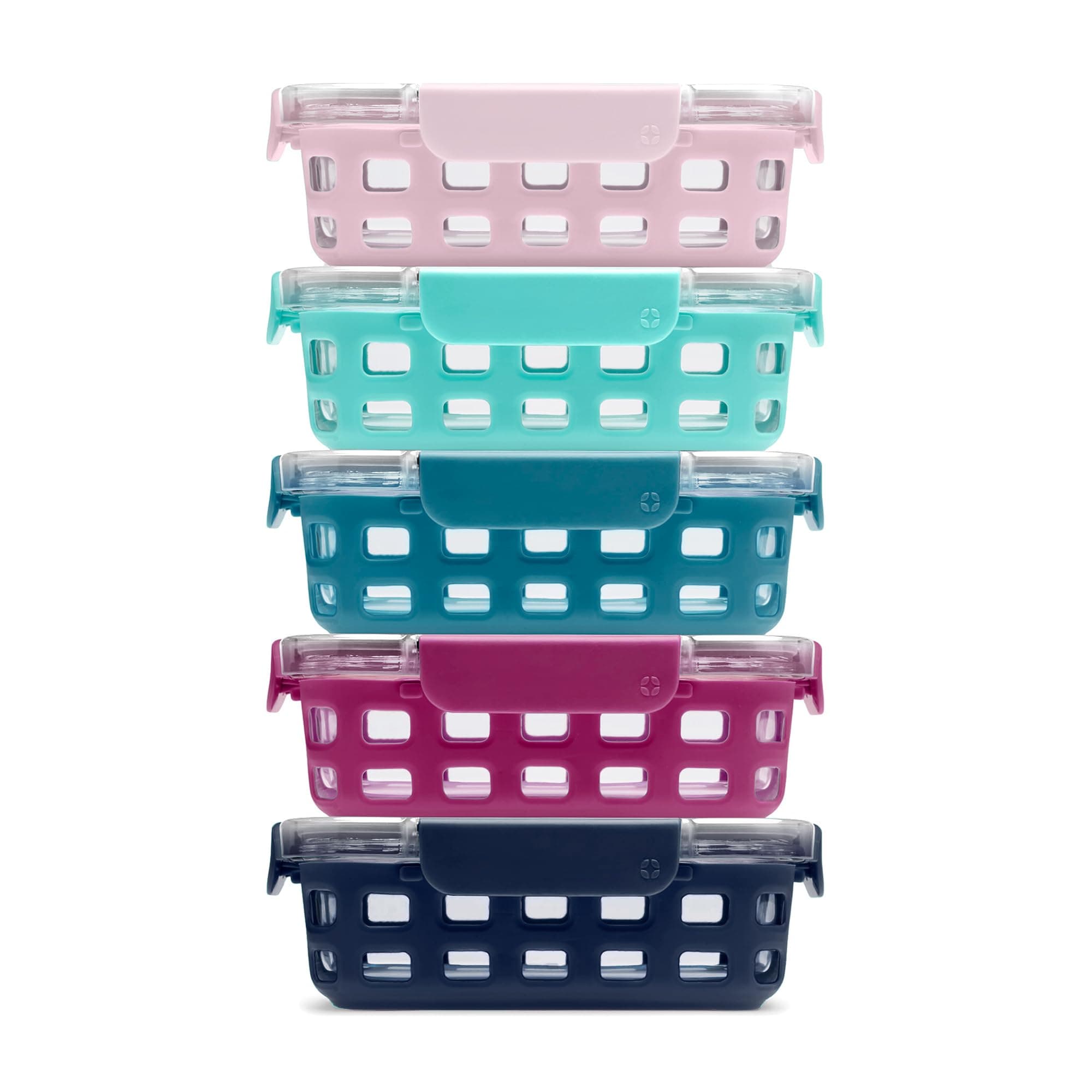 Duraglass 3.4 Cup Meal Prep Sets 10Pc, 5 Pack Set- Glass Food Storage Container with Silicone Sleeve and Airtight BPA-Free Plastic Lids, Dishwasher, Microwave, and Freezer Safe, Evening Orchard