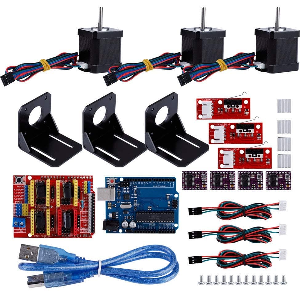 3D Printer CNC Controller Kit with Arduino IDE Kuman UNO R3 with Mechanical Switch, DRV8825 Stepper Motor Driver, Aluminum Cooler + NEMA 17 Stepper Motor