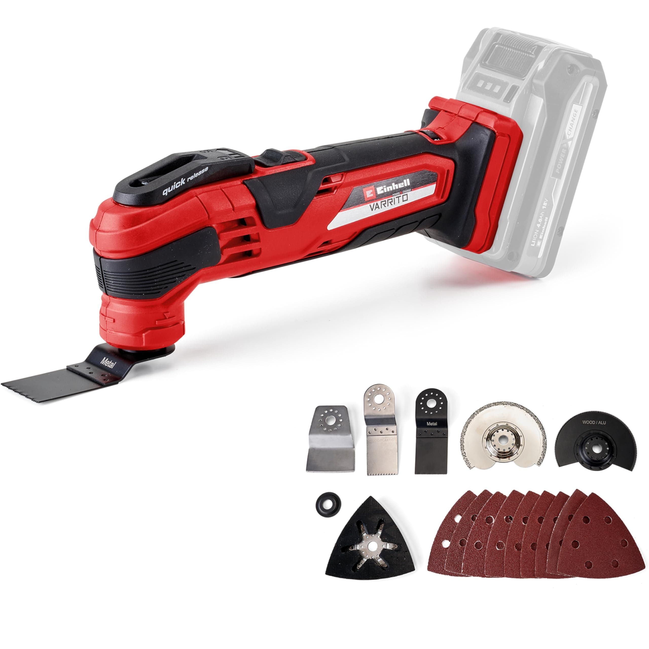 Einhell 18V Cordless Multi Tool with Accessories, Power X-Change, Multi-Use Cutting and Sanding Tool for Wood, Plastic, Metal and Tile (Battery Not Included) 4465160