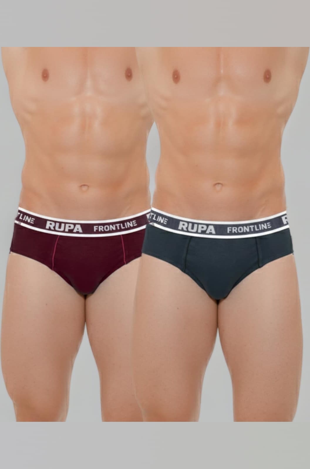 RUPA Frontline Expando Plain Brief for Men, 100% Cotton Material, Outer Elastic, Color May Vary, Pack of 2