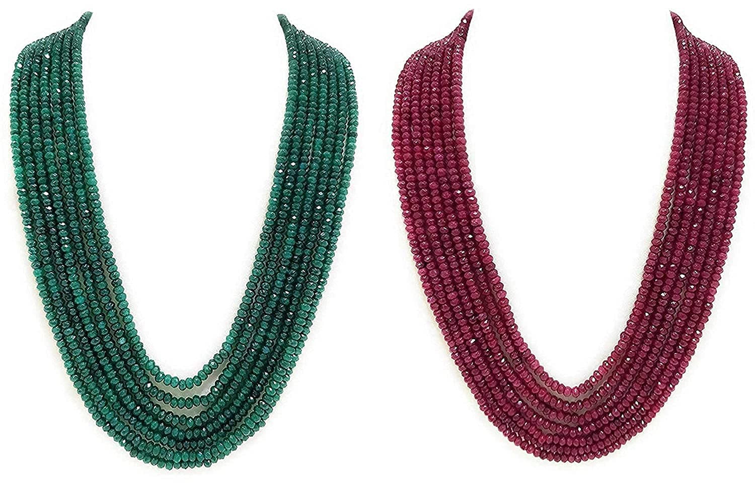 Classic Ruby & Emerald Jade 7 Layer 4 mm Semi Precious Gemstone Necklace for Women