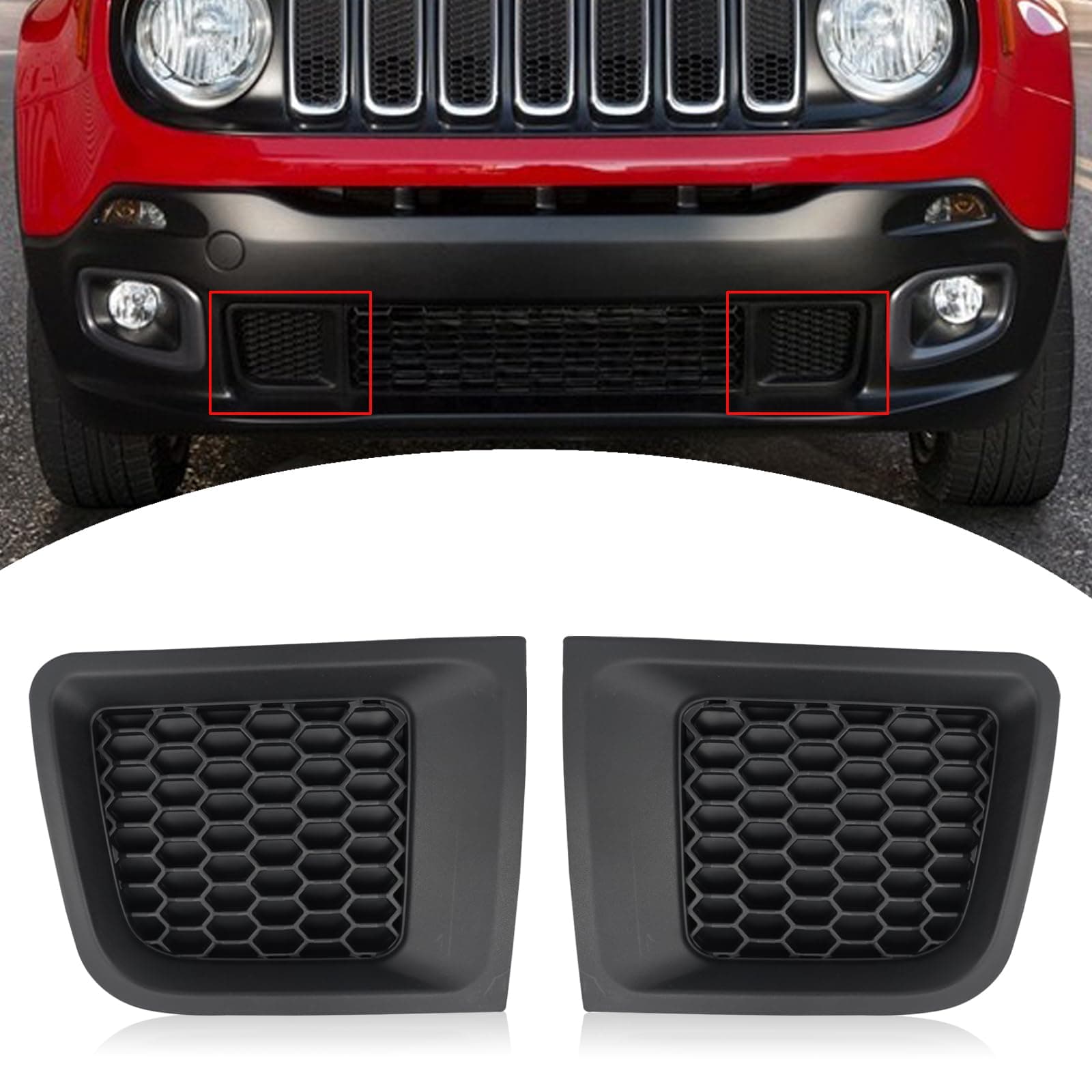 1 Pair Front Bumper Insert Grilles Bezel Cover Replacement Fit for Jeep Renegade 2015-2018 Sport Latitude Trailhawk Limited