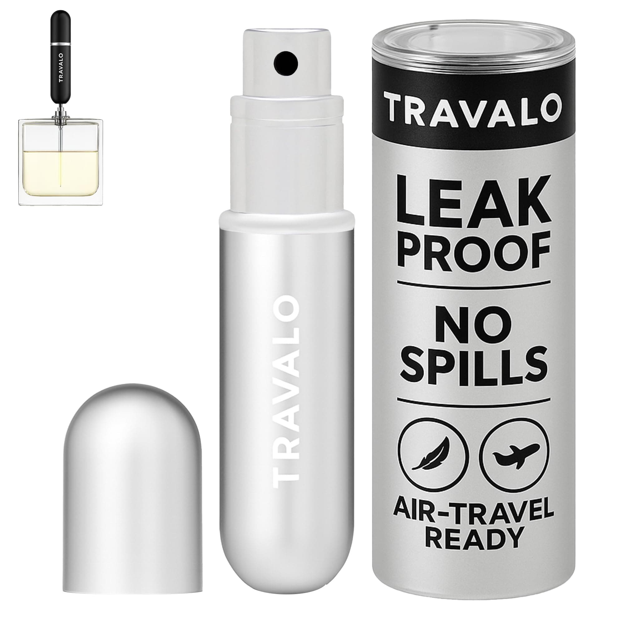Classic HD Perfume Atomizer - Leak-Proof and TSA Approved for Air Travel - Reusable, Airtight, Easy-Fill Mini Pump Sprayer - Lightweight, Elegant Design w/Volume Window - Silver 0.17oz