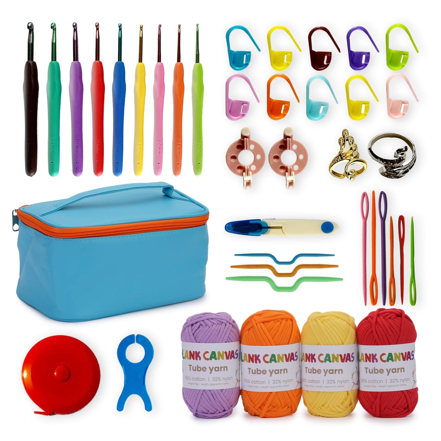 Blank Canvas® Crochet Kit for Complete Beginners | Over 25 Tutorial Videos Included | Perfect Starter Set for Adults and Children | Storage Bag | UK Brand