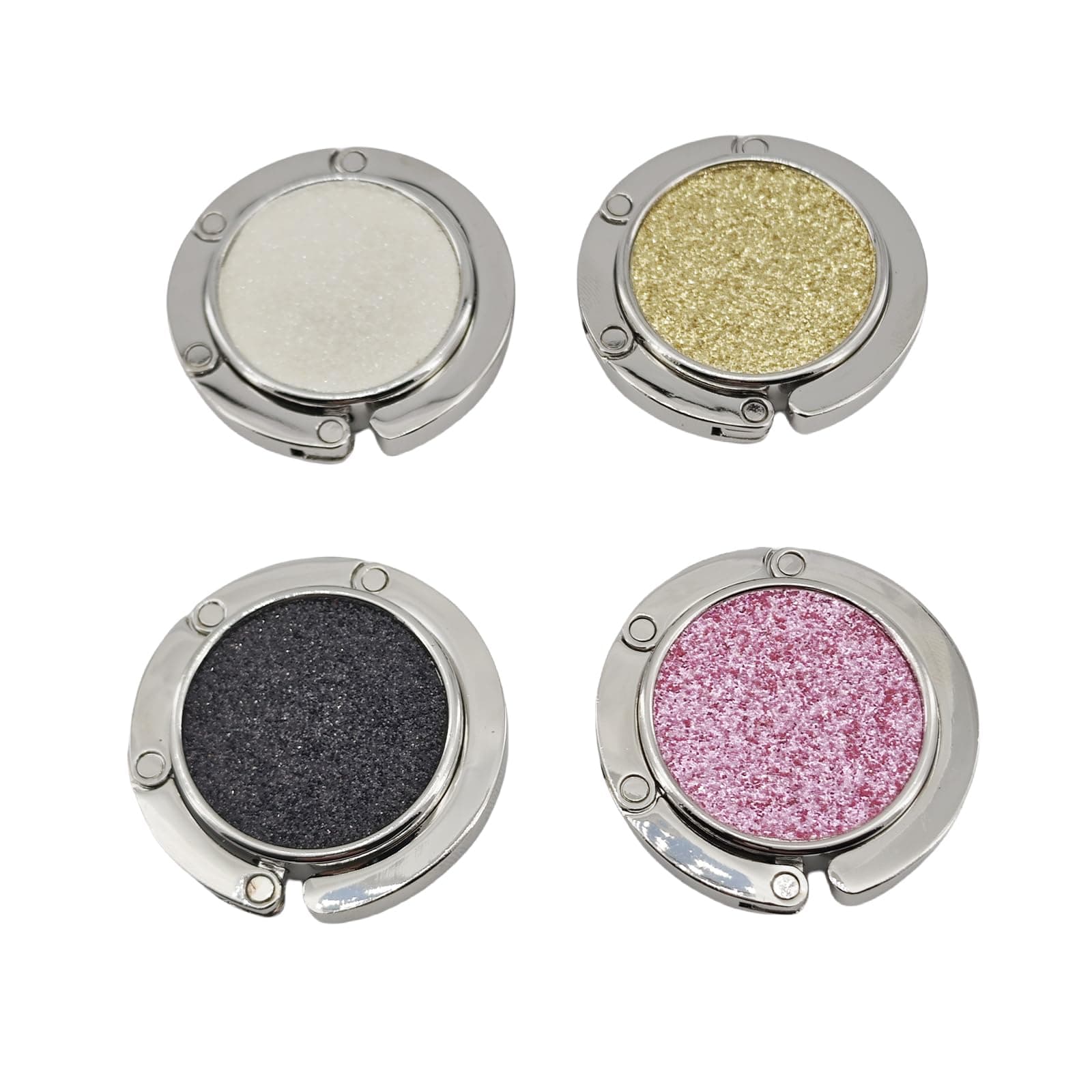 YEMCHI 4 Pack Foldable Purse Hook for Table, Folding Women's Handbag Hangers Hooks for Desk, Bling Table Bag Holder for Women Bag Mixed Color(1 Black & 1 White & 1 Gold & 1 Pink)