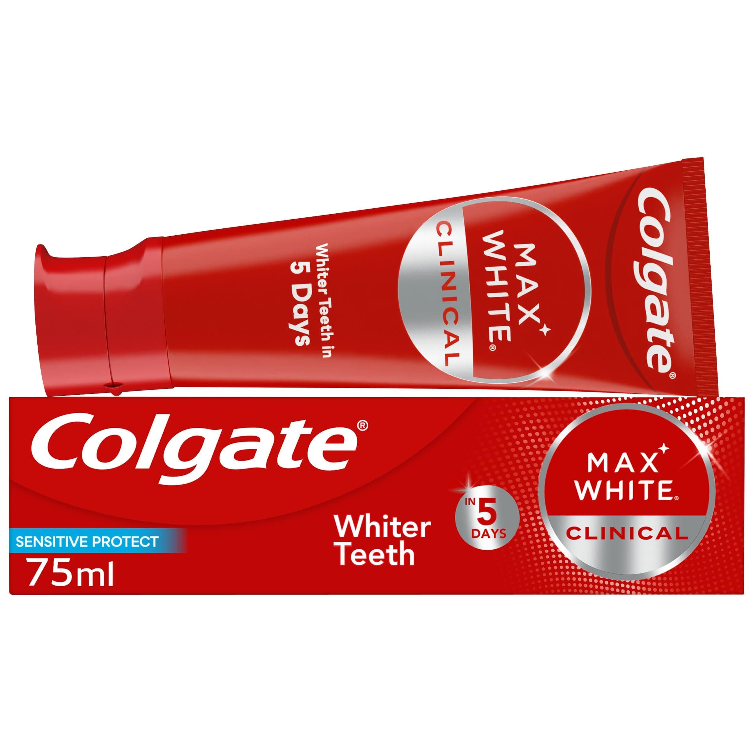 Max White Clinical Sensitive Protect Toothpaste 75ml - Hydrogen Peroxide Teeth whitening Toothpaste - Whiter Teeth in 5 Days - Deeply whitens Stains* - Enamel Safe for Daily use