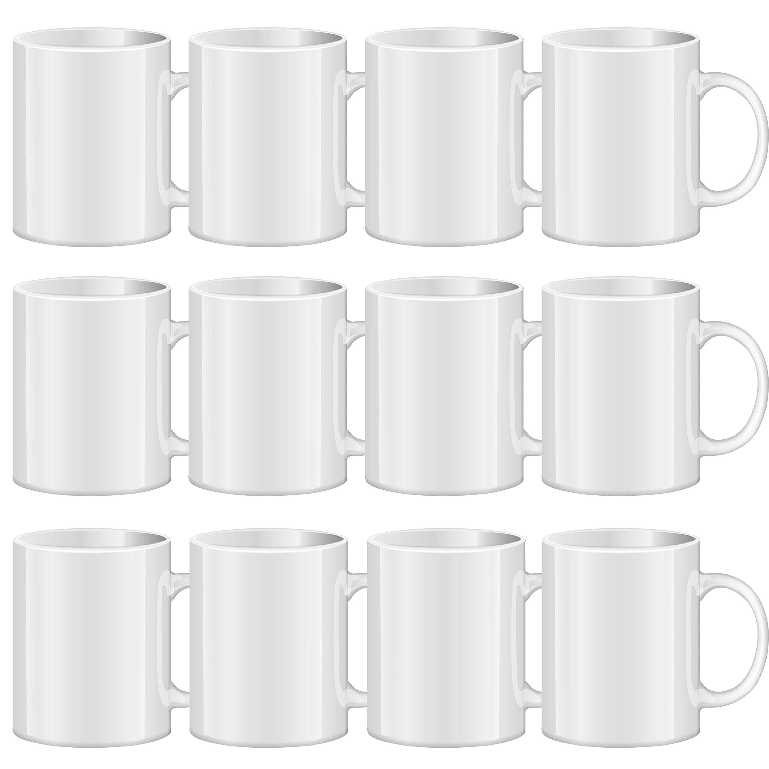 TANGLONG Sublimation Mugs Blank, Tazas Para Sublimacion, White Ceramic Sublimation Cups, Bulk Mugs for Coffee, Tea, Latte, Soup, Milk, Hot Cocoa 11 oz Set of 12