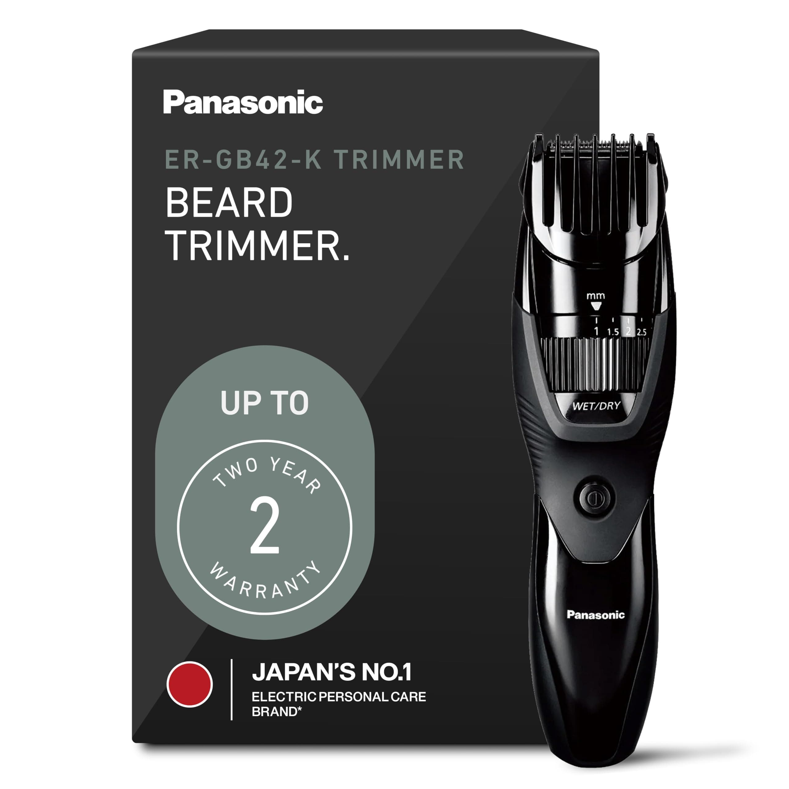 Cordless Beard Trimmer for Men with Precision Dial, 19 Adjustable Length Settings, Rechargeable Battery, Washable - ER-GB42-K (Black)